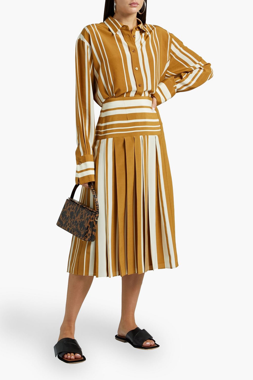 JOSEPH Swanson pleated striped silk crepe de chine midi skirt