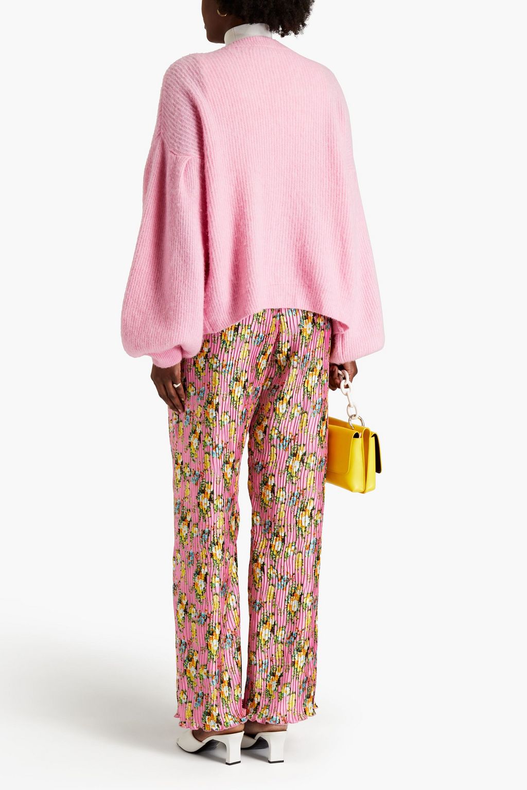 MSGM Plissé floral-print satin wide-leg pants