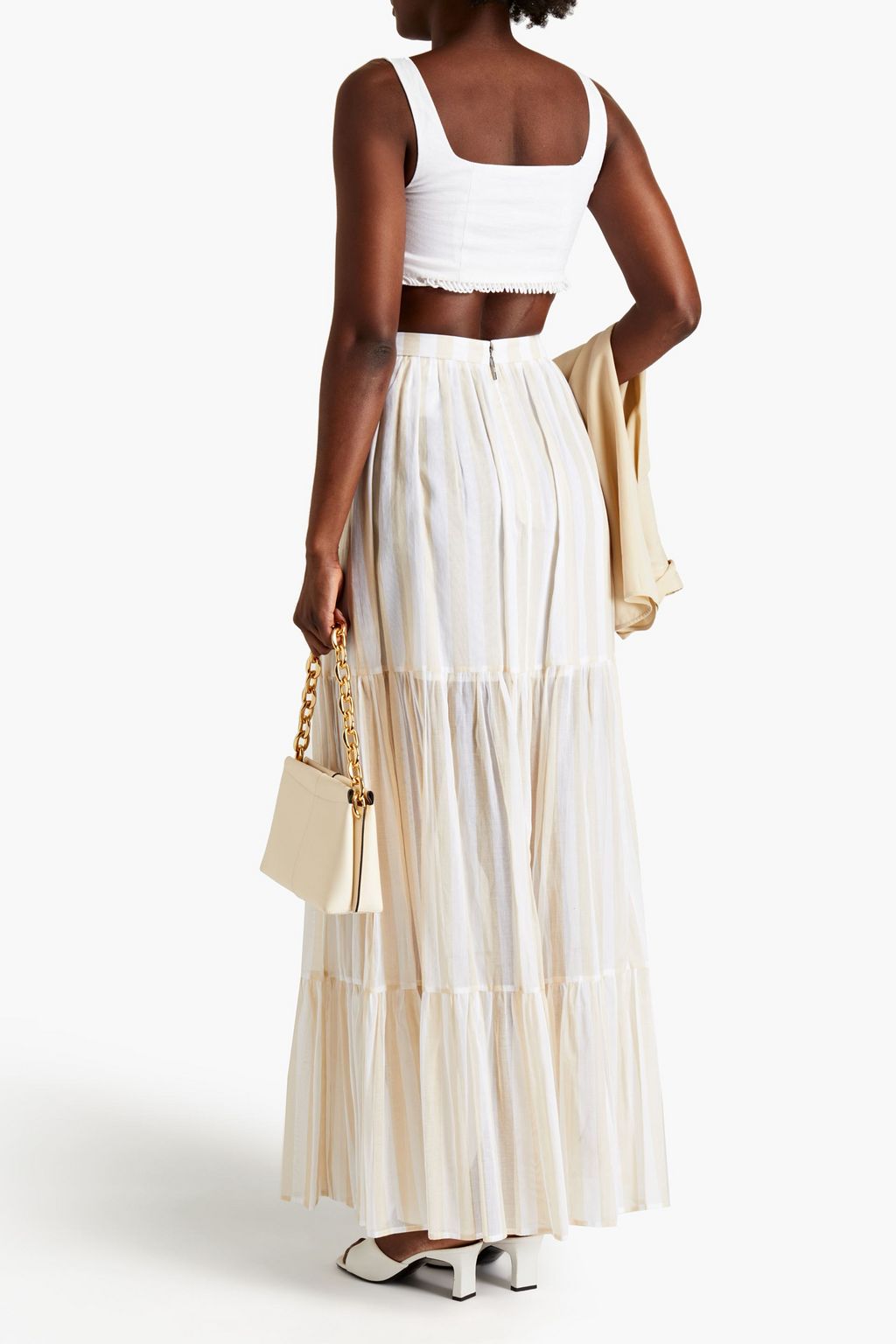 MSGM Gathered striped cotton-gauze maxi skirt