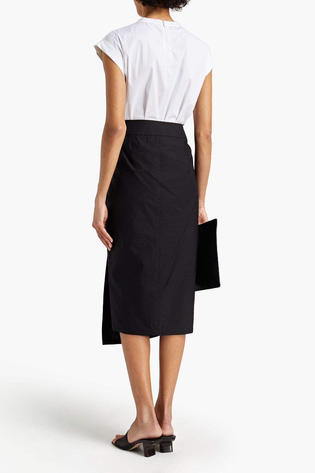 BRUNELLO CUCINELLI Pleated cotton-blend poplin midi wrap skirt