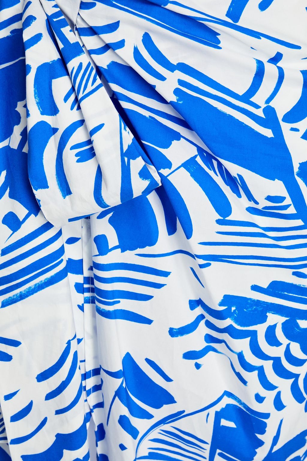 MSGM Wrap-effect belted ruched printed cotton-poplin midi skirt