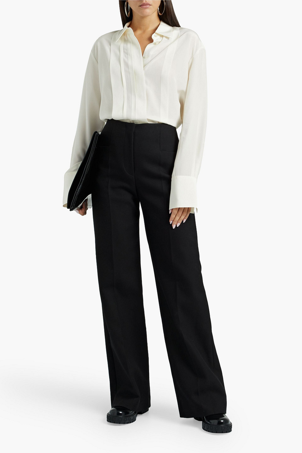 Joseph Briana Pintucked Silk Crepe De Chine Shirt In Ivory