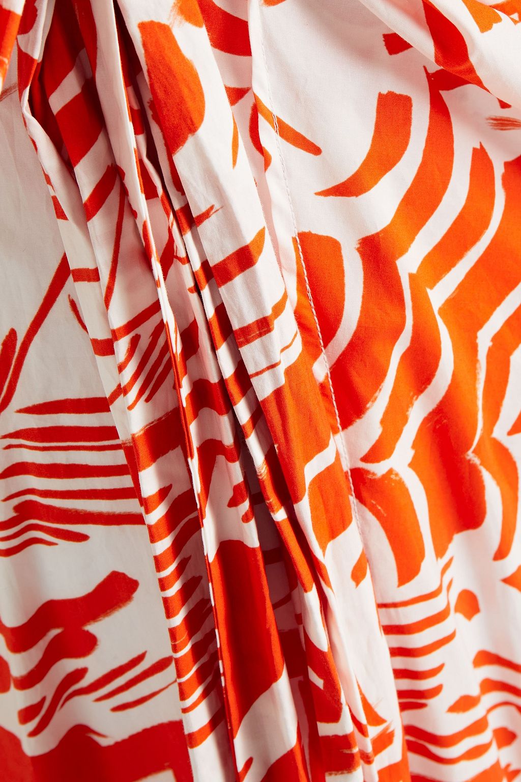 MSGM Wrap-effect belted ruched printed cotton-poplin midi skirt