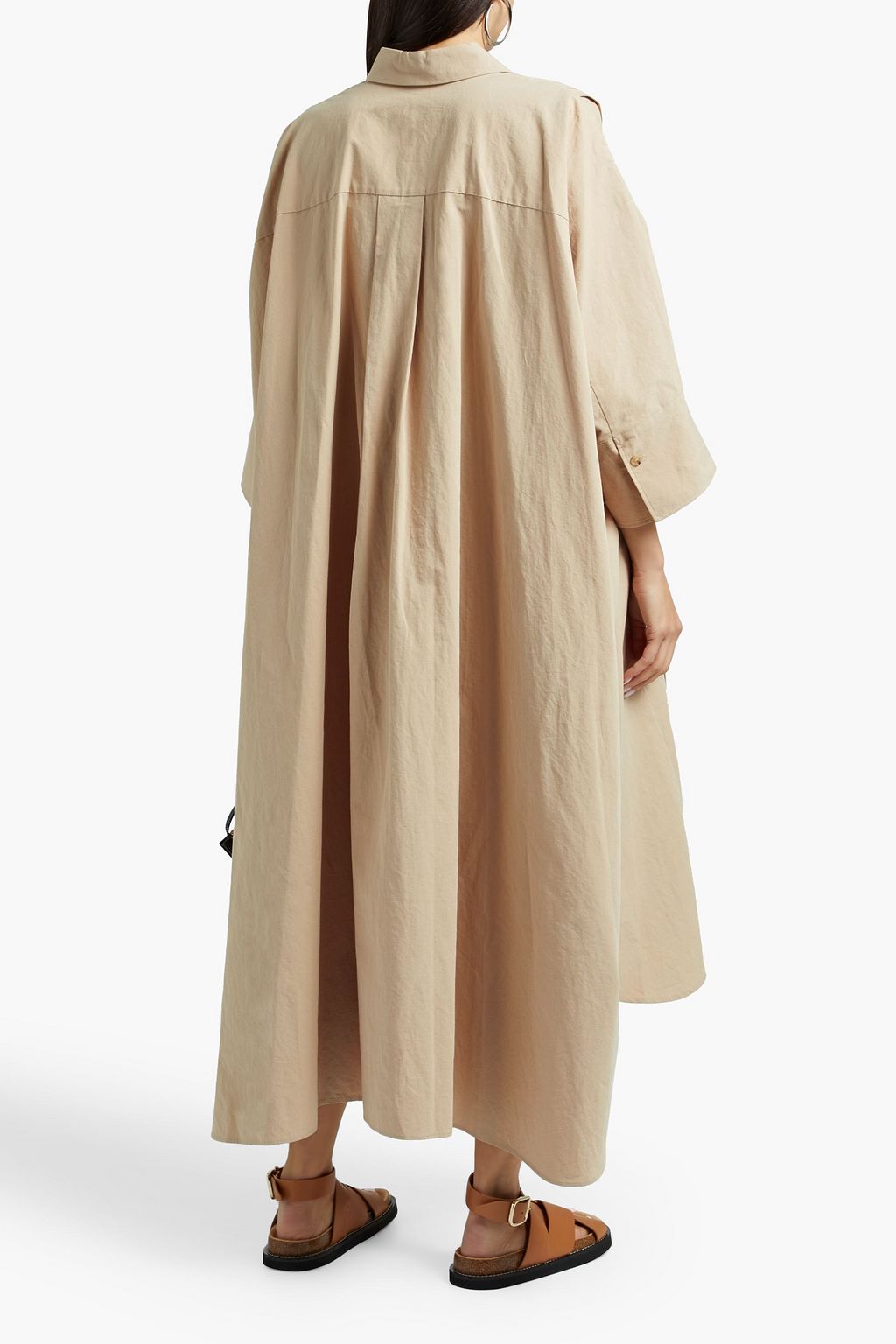 JOSEPH Dany pintucked two-tone slub cotton and linen-blend midi shirt dress