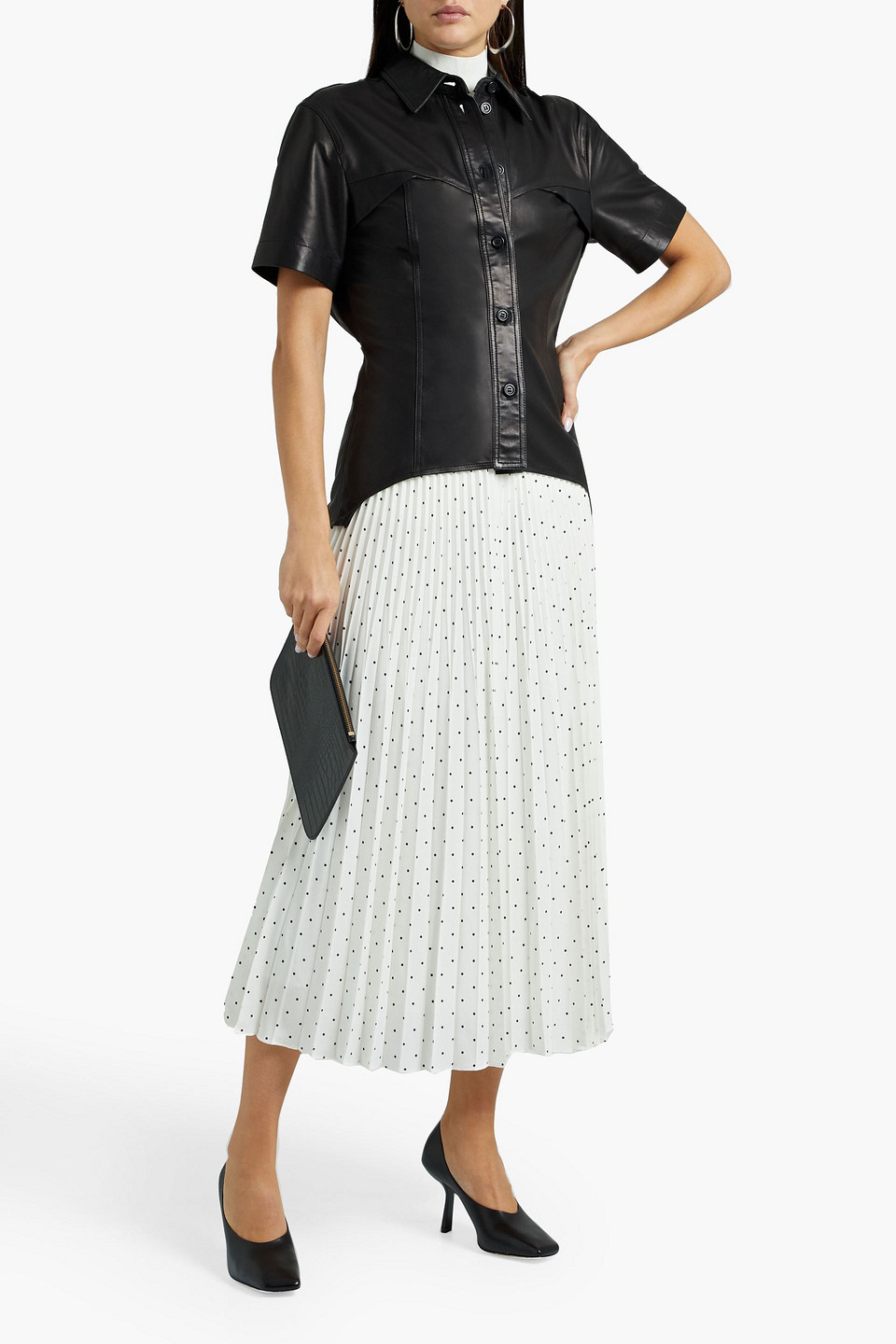 Joseph Sorence Pleated Polka-dot Silk Crepe De Chine Midi Skirt In Ivory