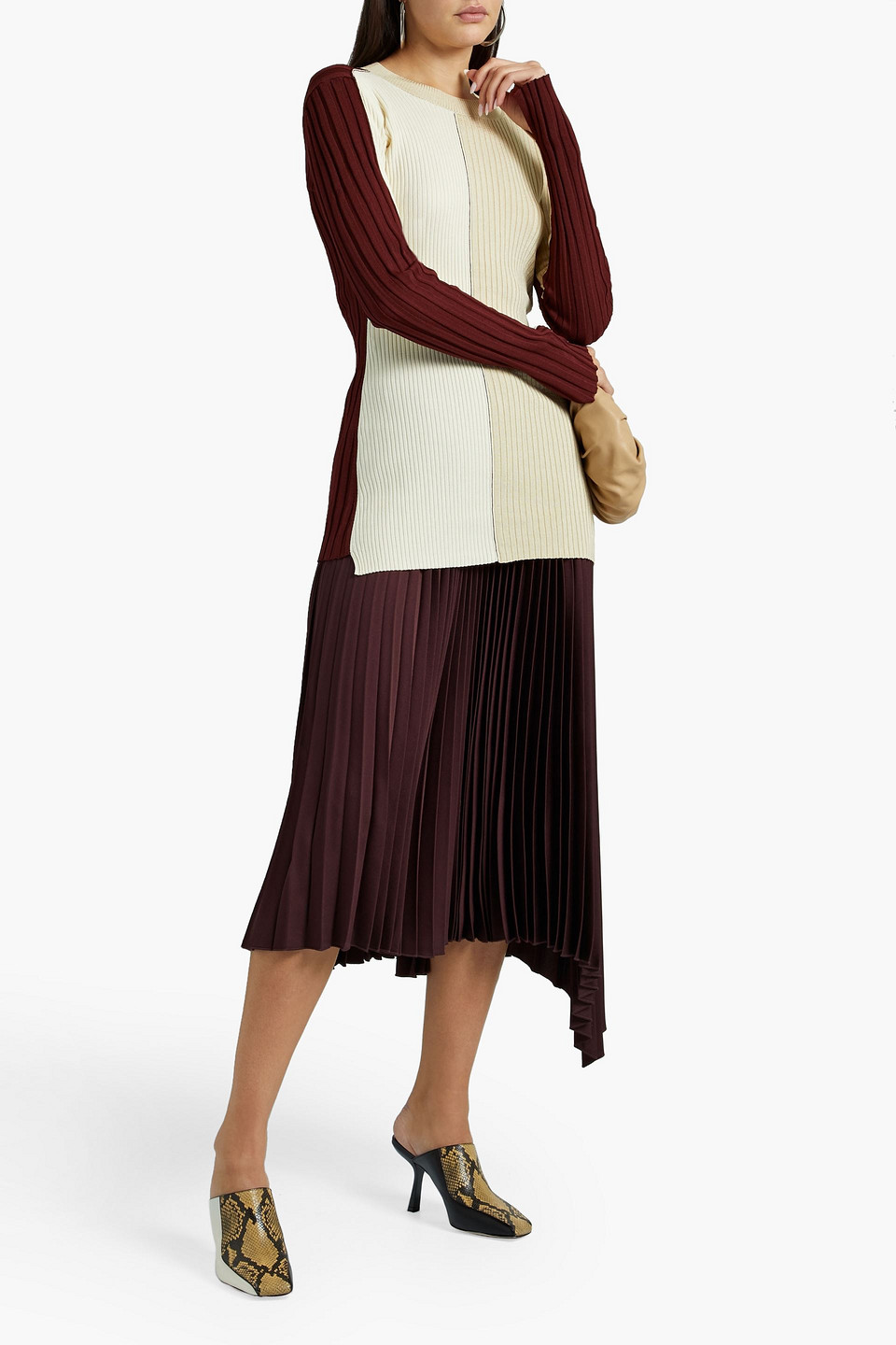 Joseph Colour-block Ribbed-knit Jumper In Merlot
