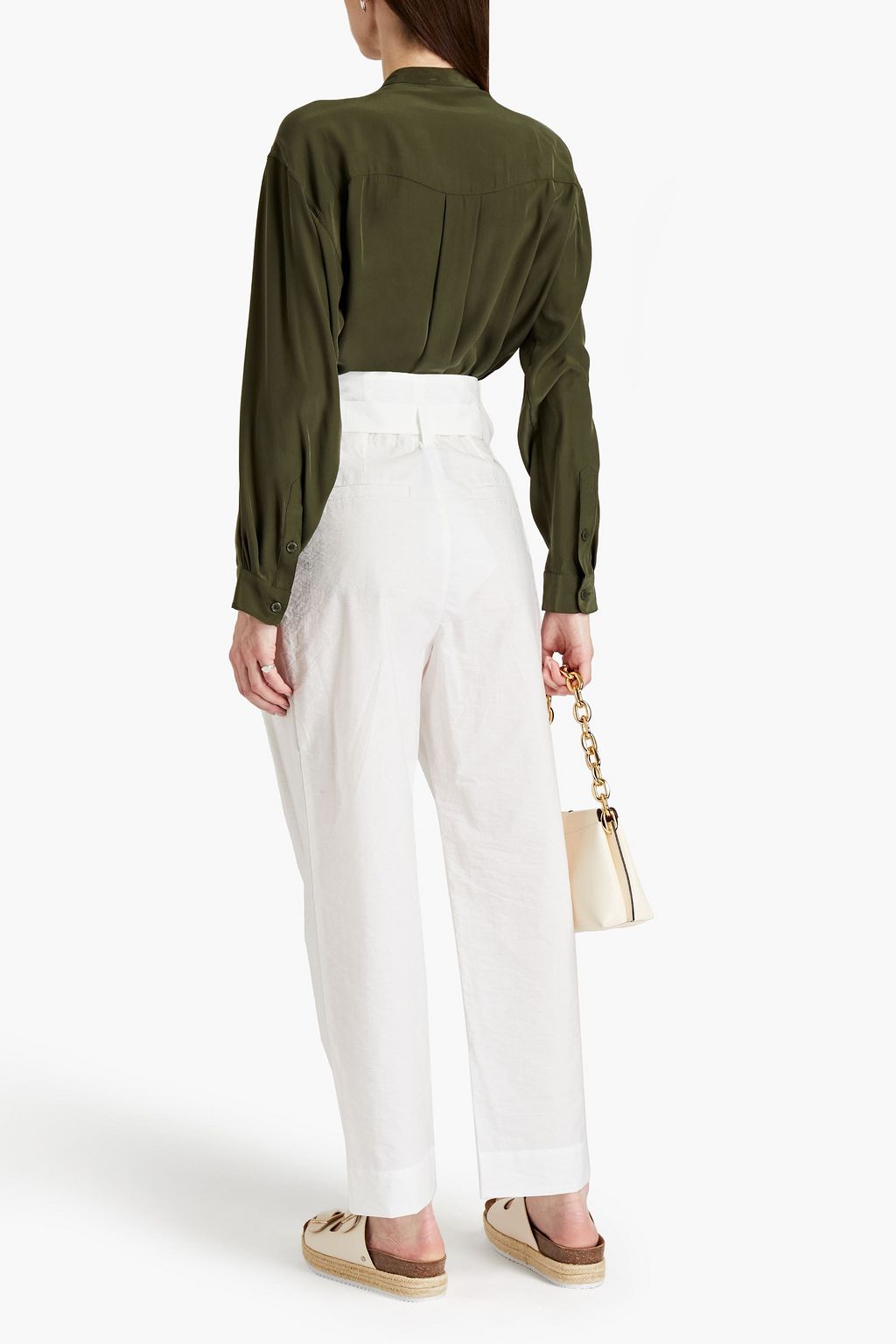 BRUNELLO CUCINELLI Pleated belted cotton-blend straight-leg pants