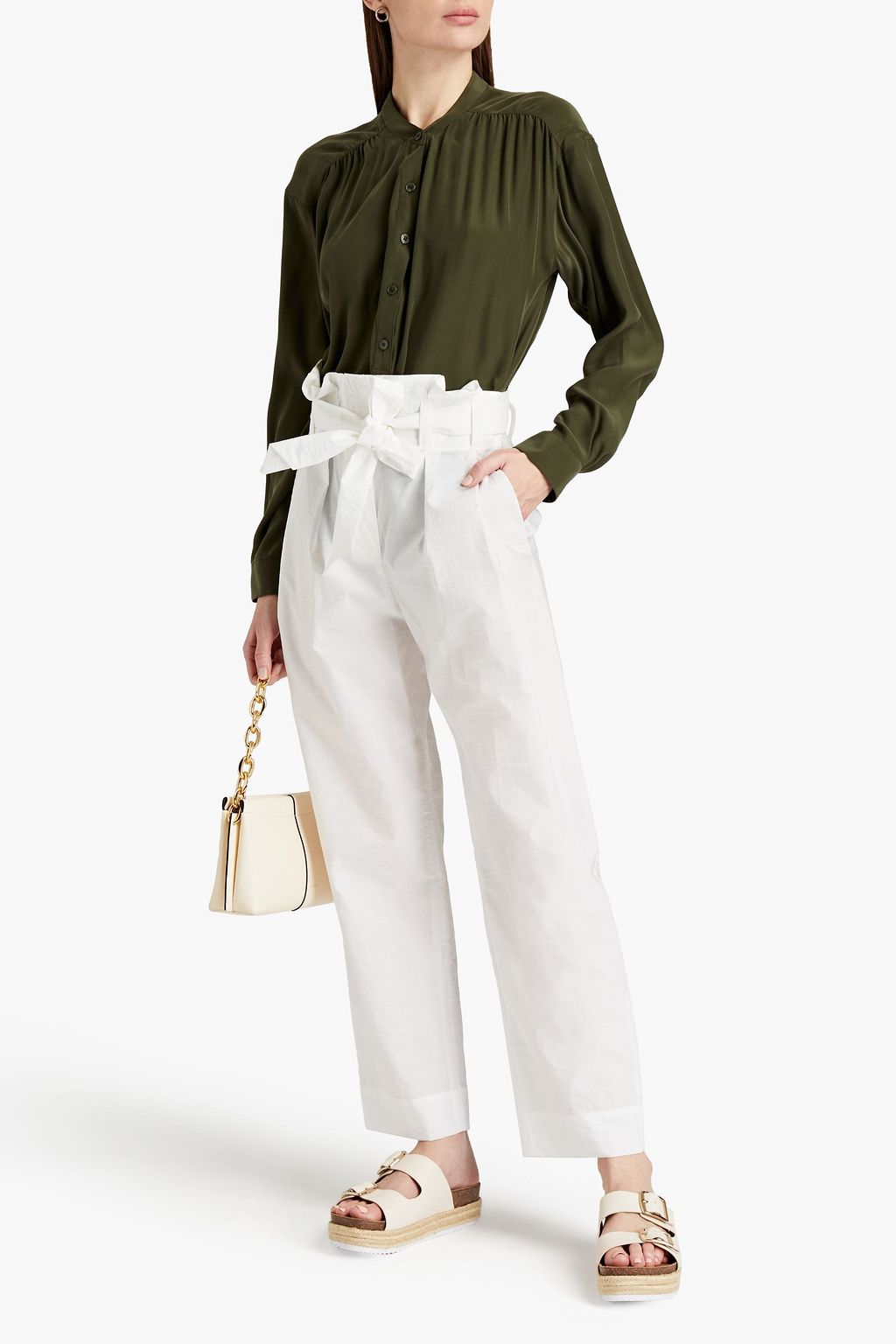 BRUNELLO CUCINELLI Pleated belted cotton-blend straight-leg pants