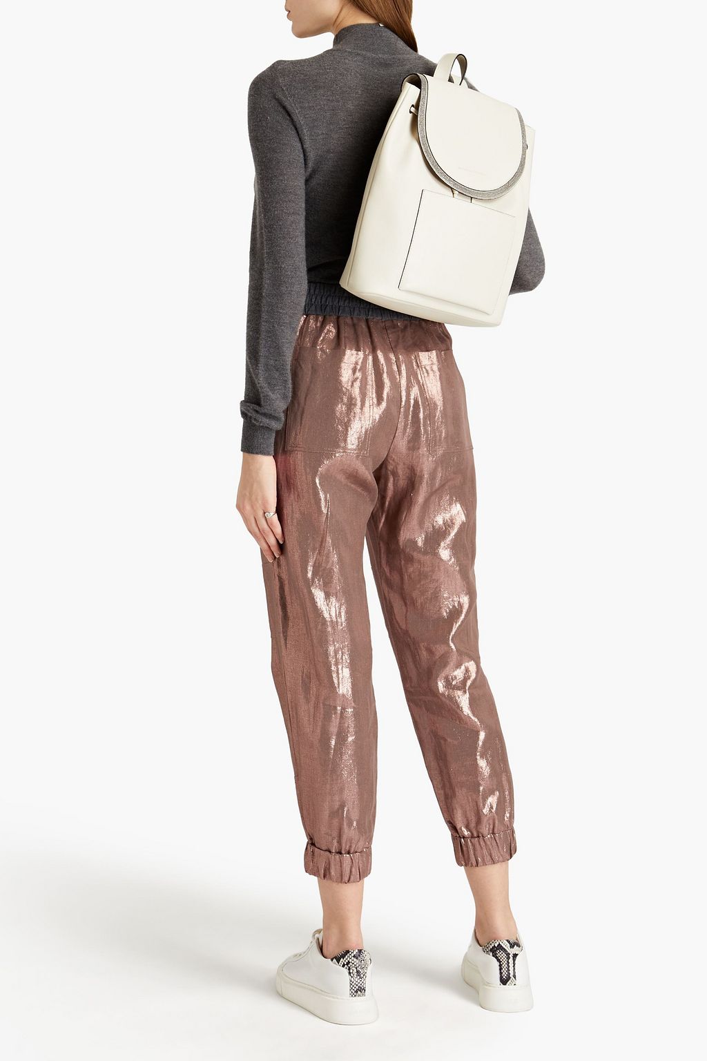 BRUNELLO CUCINELLI Cropped linen-lamé tapered pants