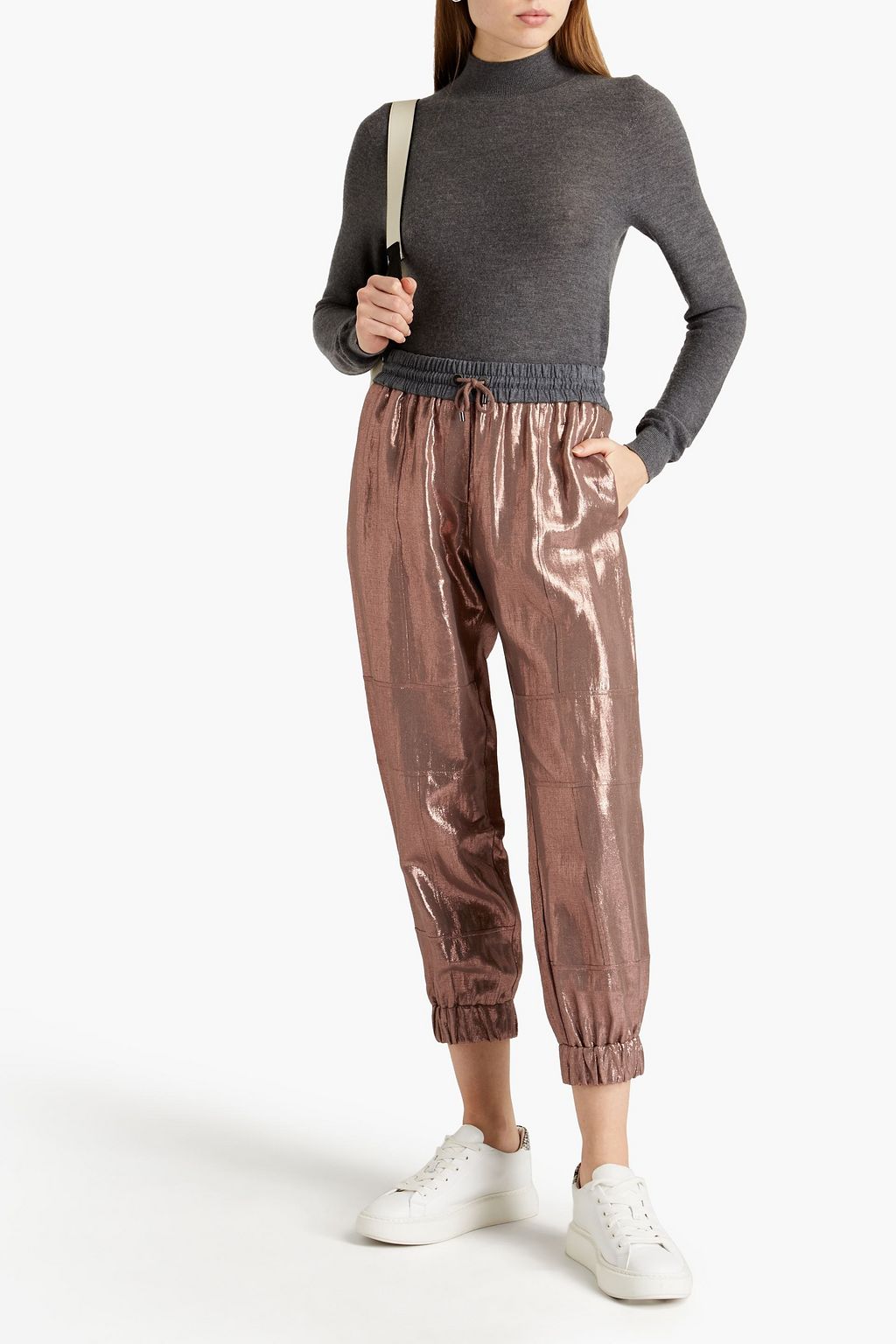 BRUNELLO CUCINELLI Cropped linen-lamé tapered pants
