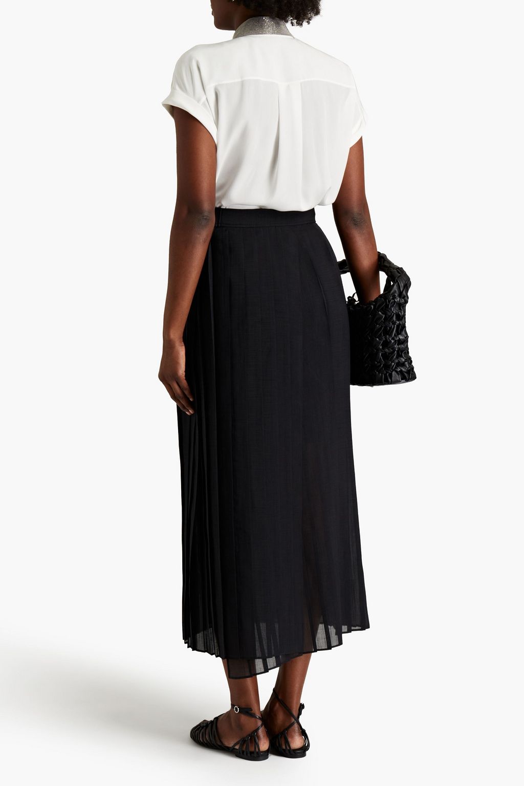 BRUNELLO CUCINELLI Bead-embellished pleated gauze midi wrap skirt