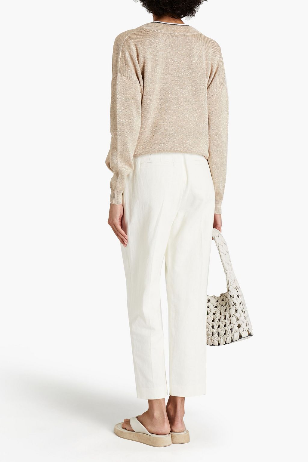 BRUNELLO CUCINELLI Pleated cotton and linen-blend twill tapered pants
