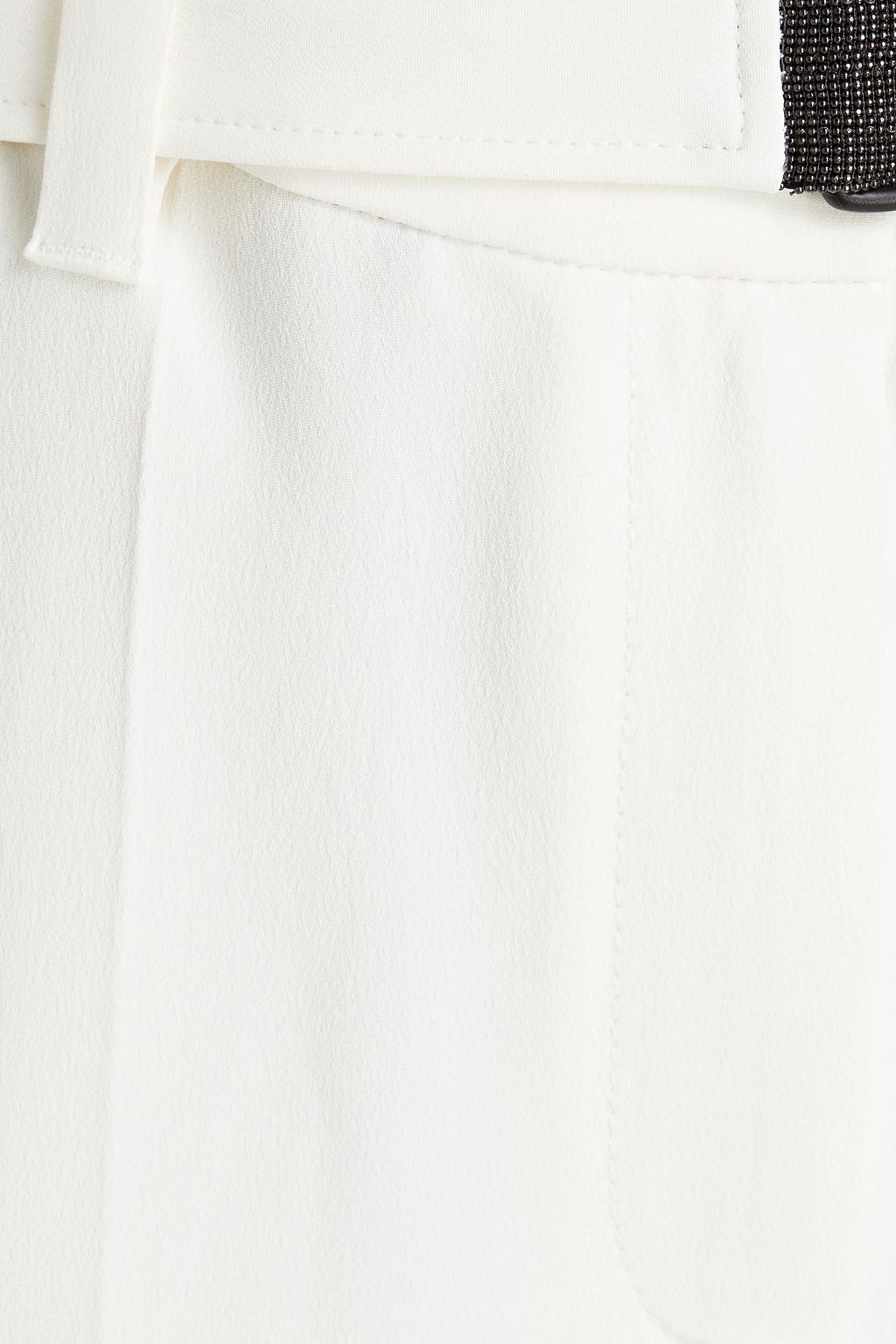 BRUNELLO CUCINELLI Cropped belted bead-embellished crepe tapered pants