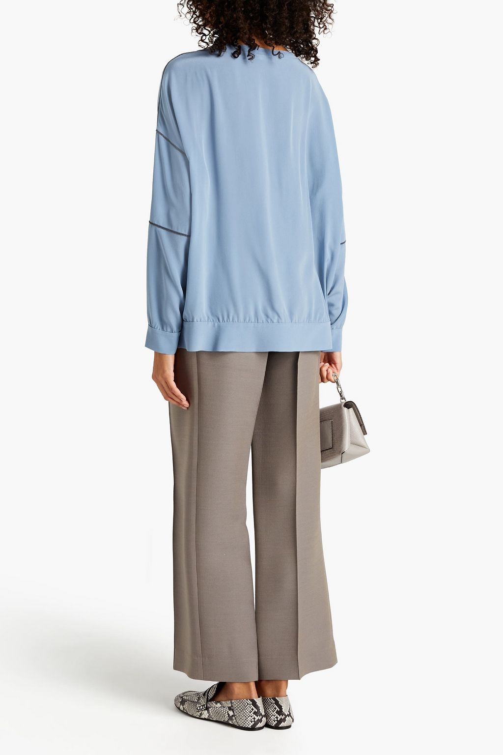 BRUNELLO CUCINELLI Bead-embellished silk crepe de chine blouse