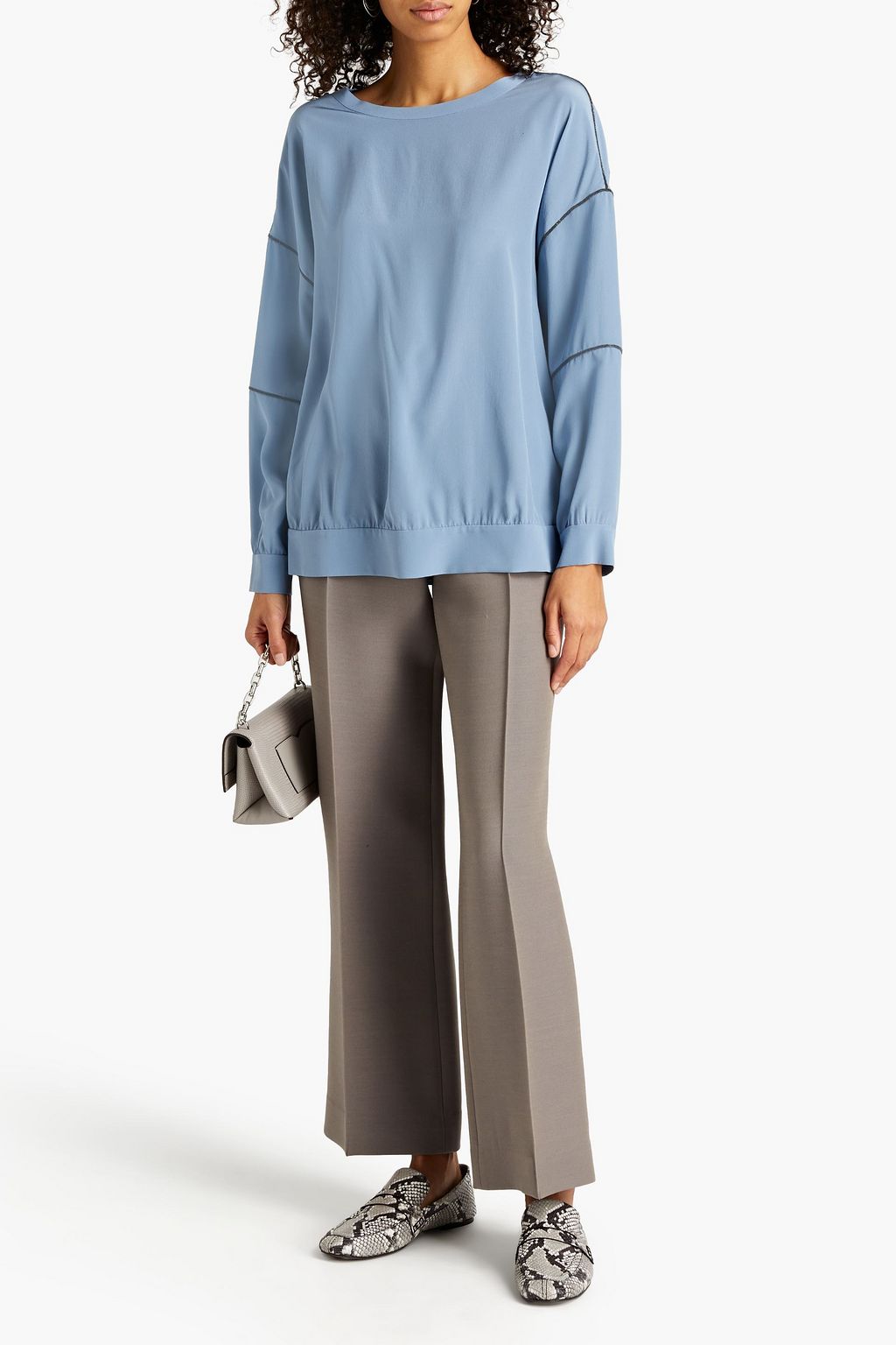 BRUNELLO CUCINELLI Bead-embellished silk crepe de chine blouse