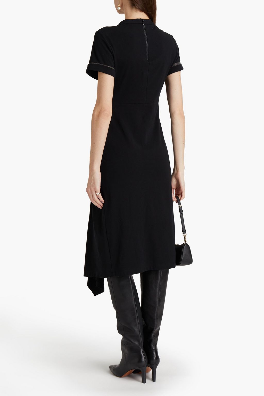 BRUNELLO CUCINELLI Twist-front bead-embellished stretch-cotton jersey midi dress