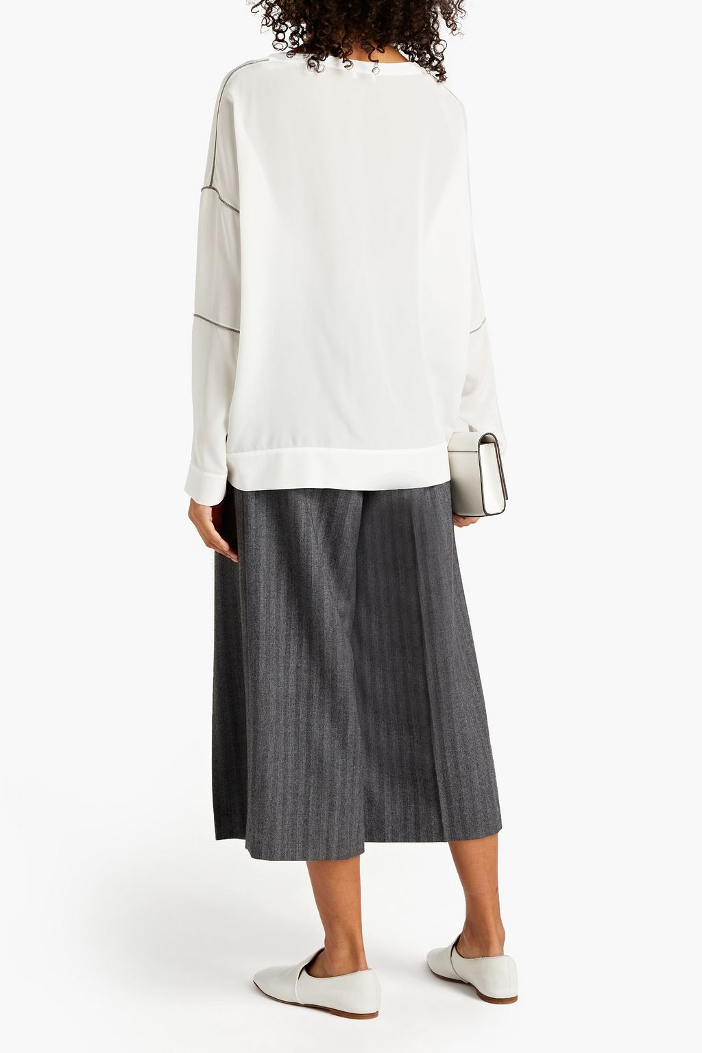BRUNELLO CUCINELLI Bead-embellished silk crepe de chine blouse
