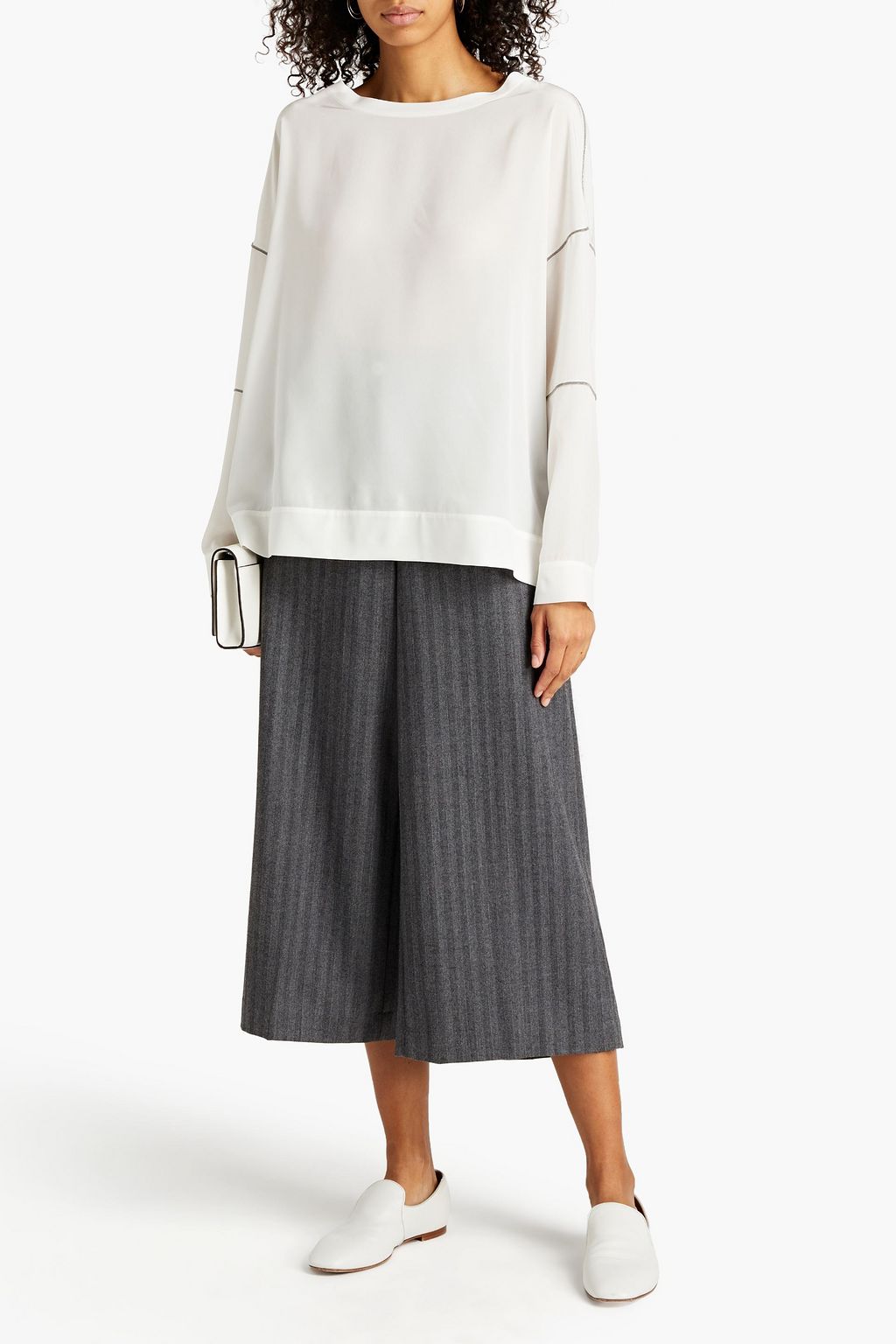BRUNELLO CUCINELLI Bead-embellished silk crepe de chine blouse