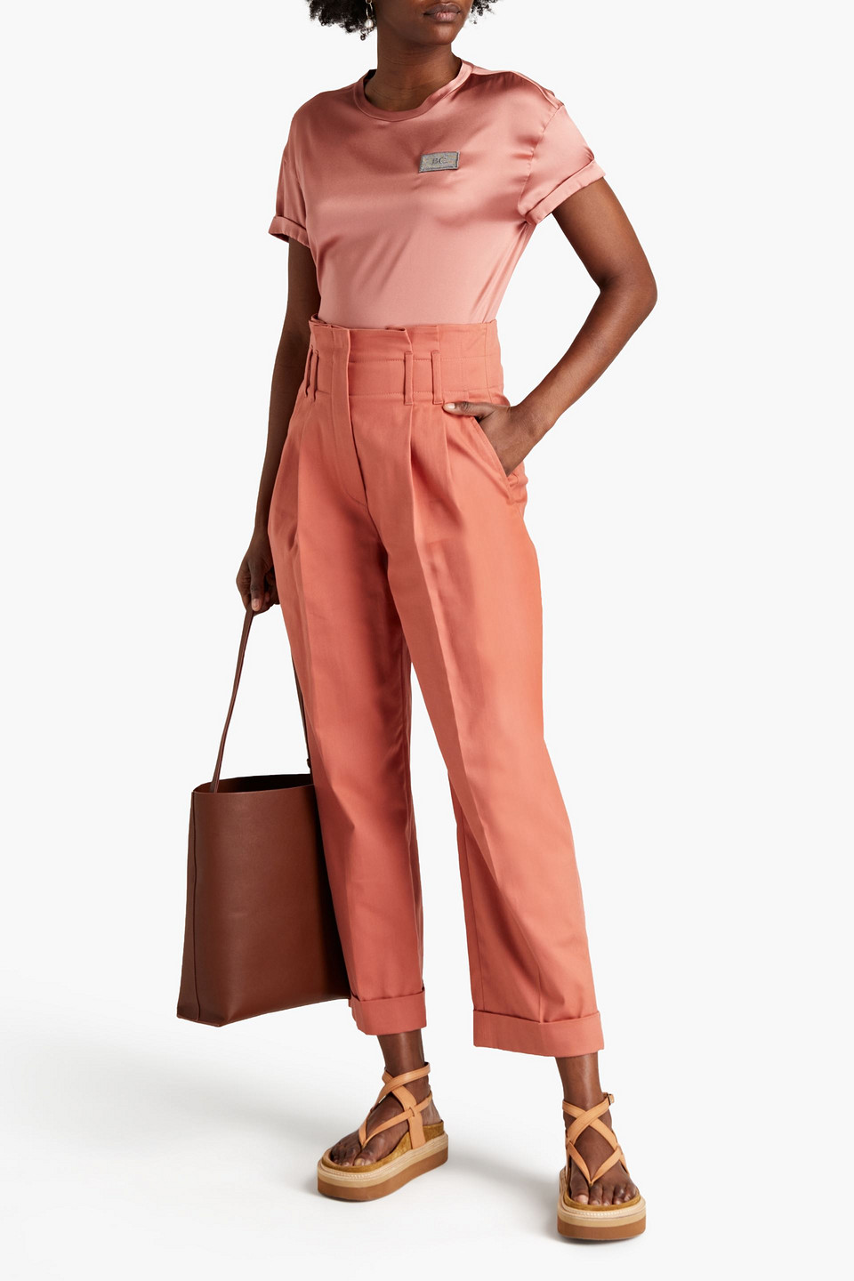 Brunello Cucinelli Cropped Pleated Stretch-cotton Gabardine Straight-leg Pants In Tan
