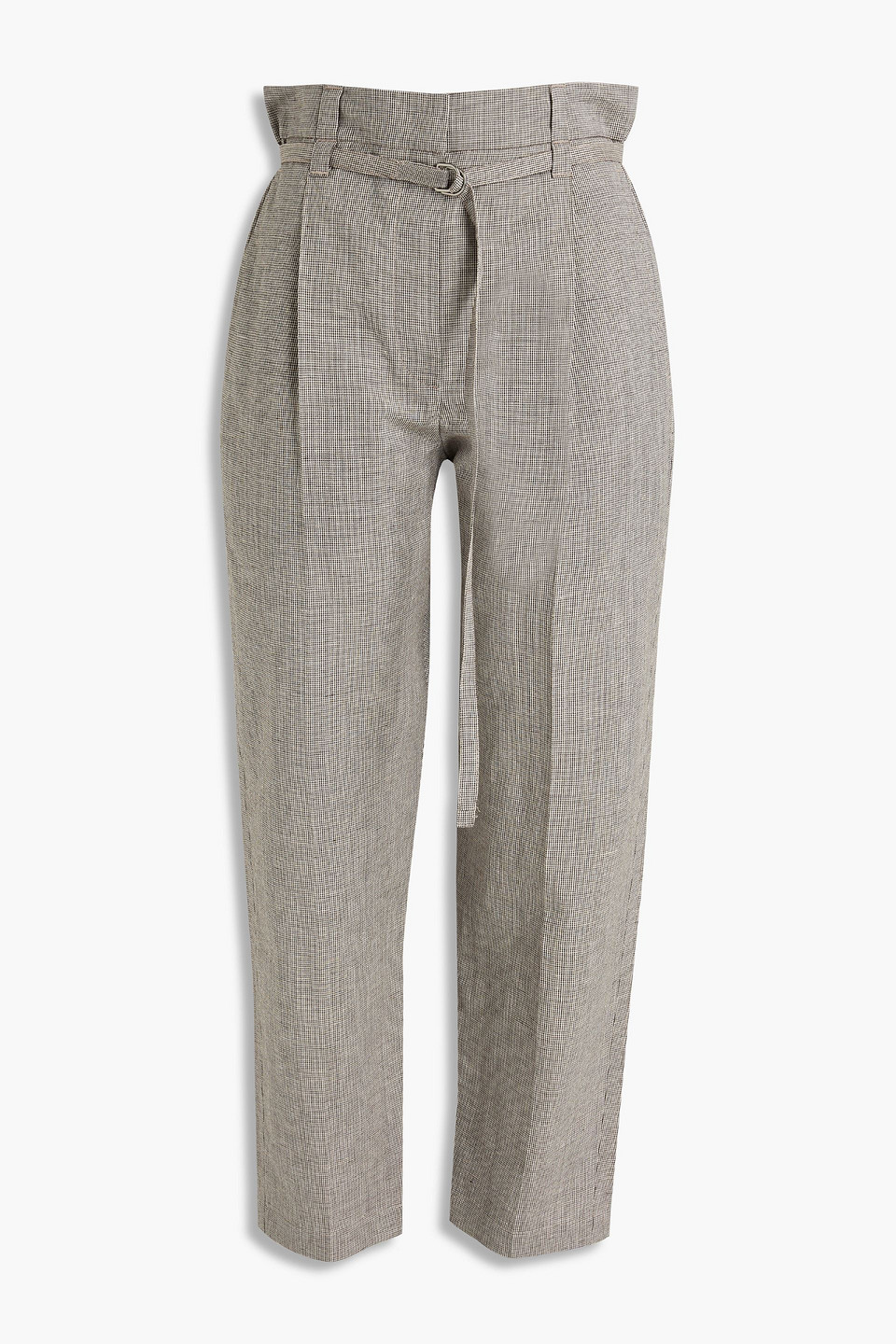 brunello cucinelli - belted houndstooth wool and linen-blend tapered pants - brown - it 46