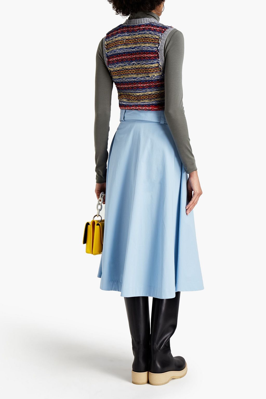 MSGM Pleated belted cotton-twill midi skirt