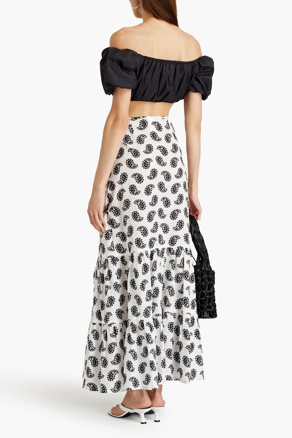 MSGM Gathered printed cotton-seersucker maxi skirt
