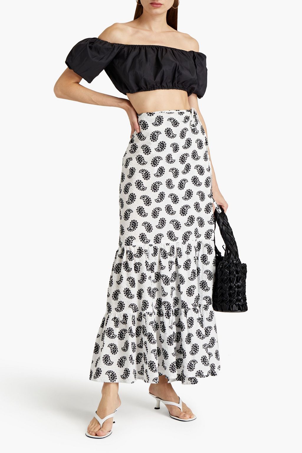 MSGM Gathered printed cotton-seersucker maxi skirt