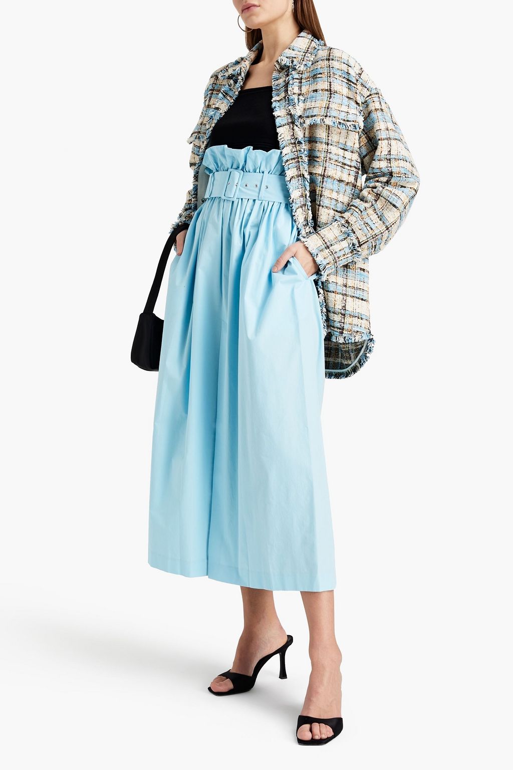 MSGM Belted cotton-poplin midi skirt