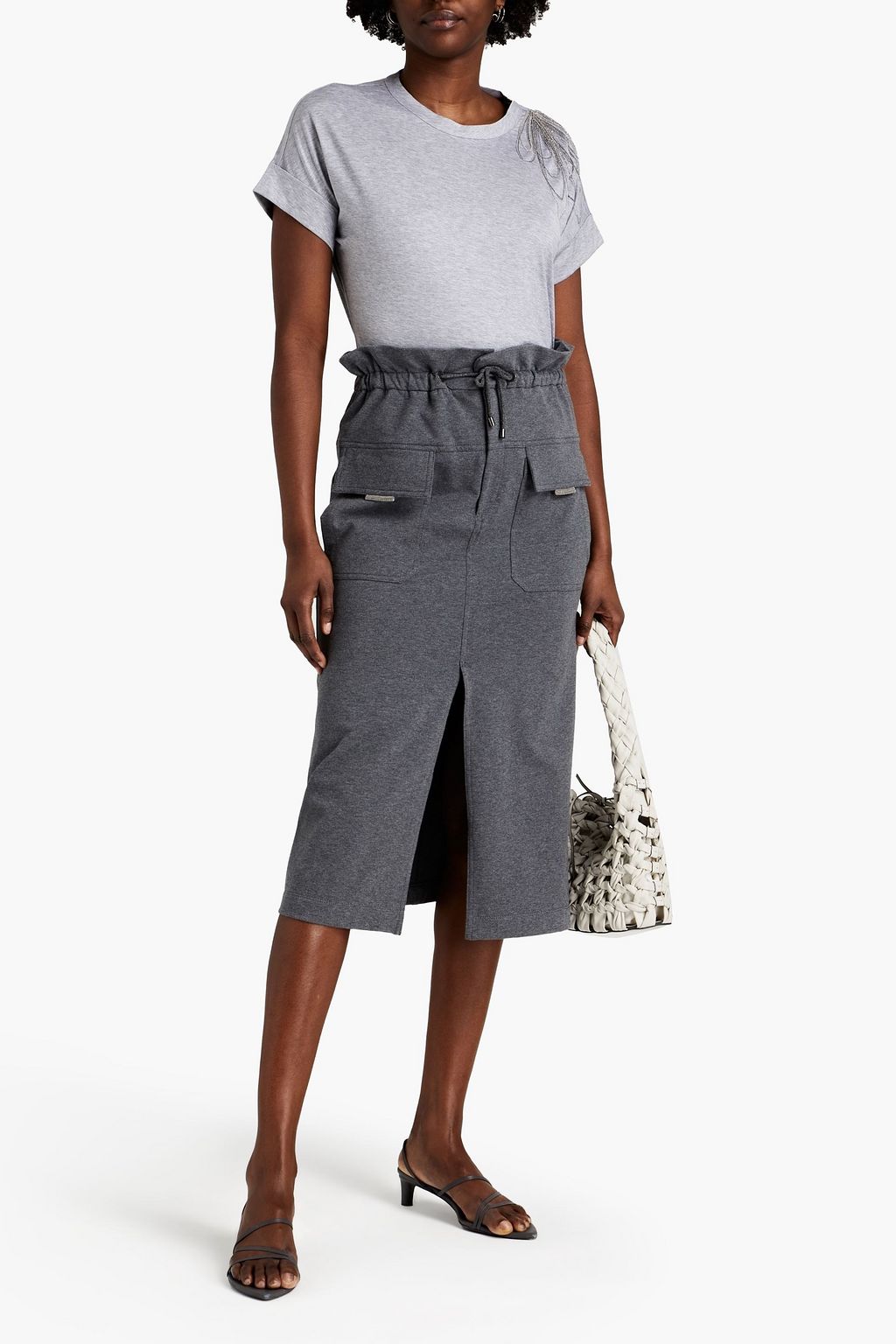 BRUNELLO CUCINELLI Bead-embellished cotton-jersey T-shirt