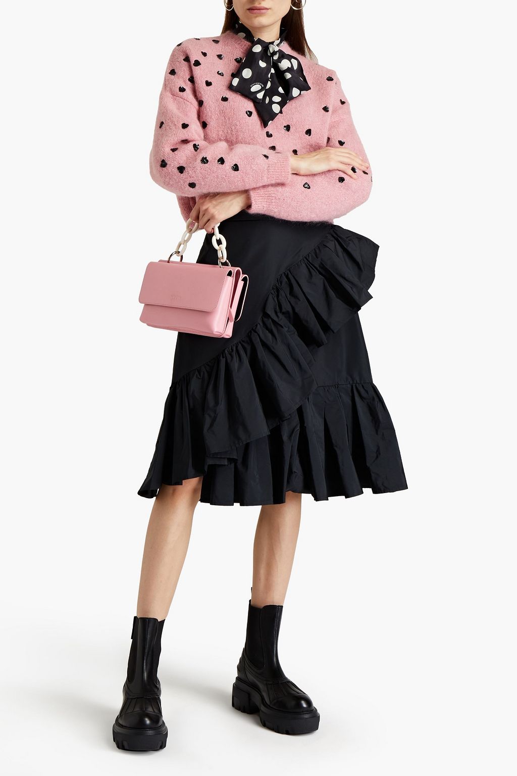 MSGM Wrap-effect ruffled taffeta skirt