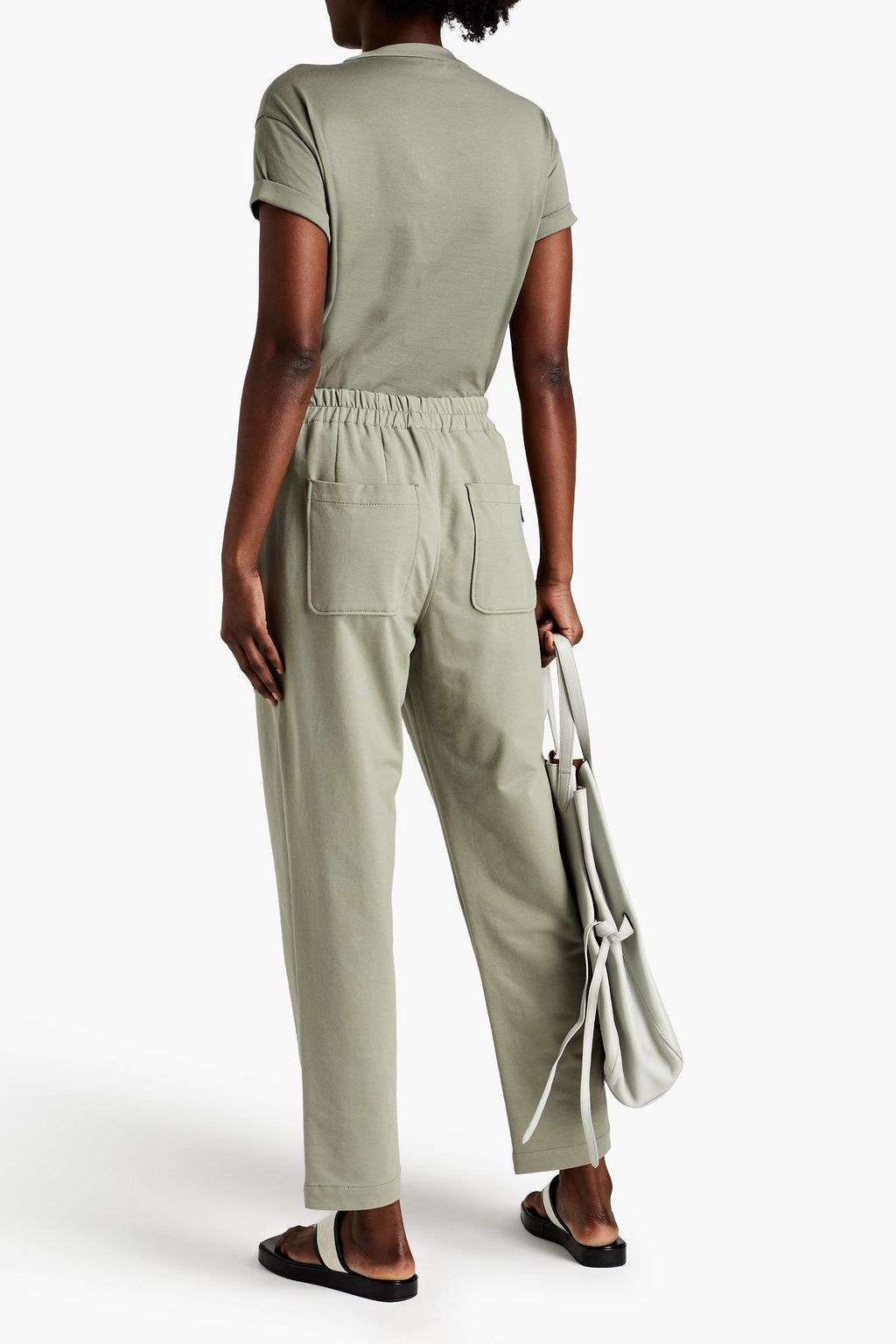BRUNELLO CUCINELLI Bead-embellished French cotton-blend terry track pants