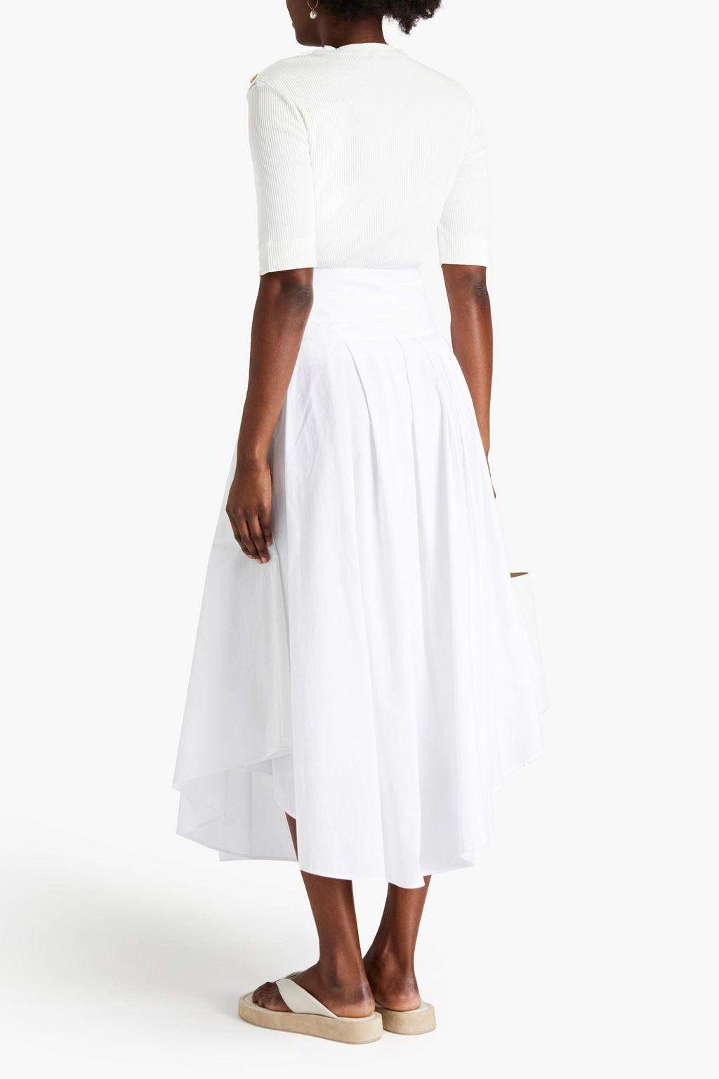BRUNELLO CUCINELLI Asymmetric belted pleated cotton-poplin maxi skirt