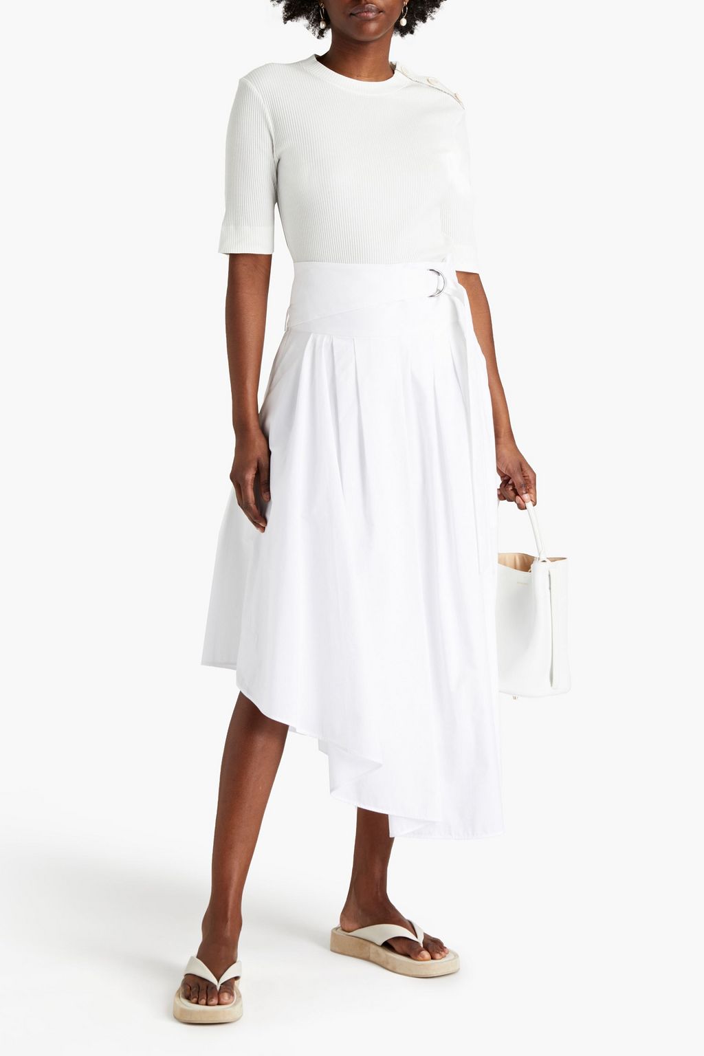 BRUNELLO CUCINELLI Asymmetric belted pleated cotton-poplin maxi skirt