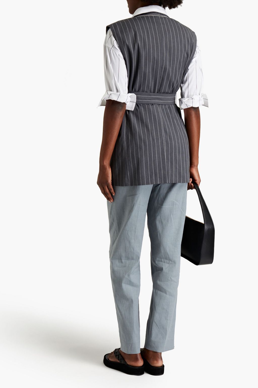 BRUNELLO CUCINELLI Double-breasted pinstriped cotton-blend vest