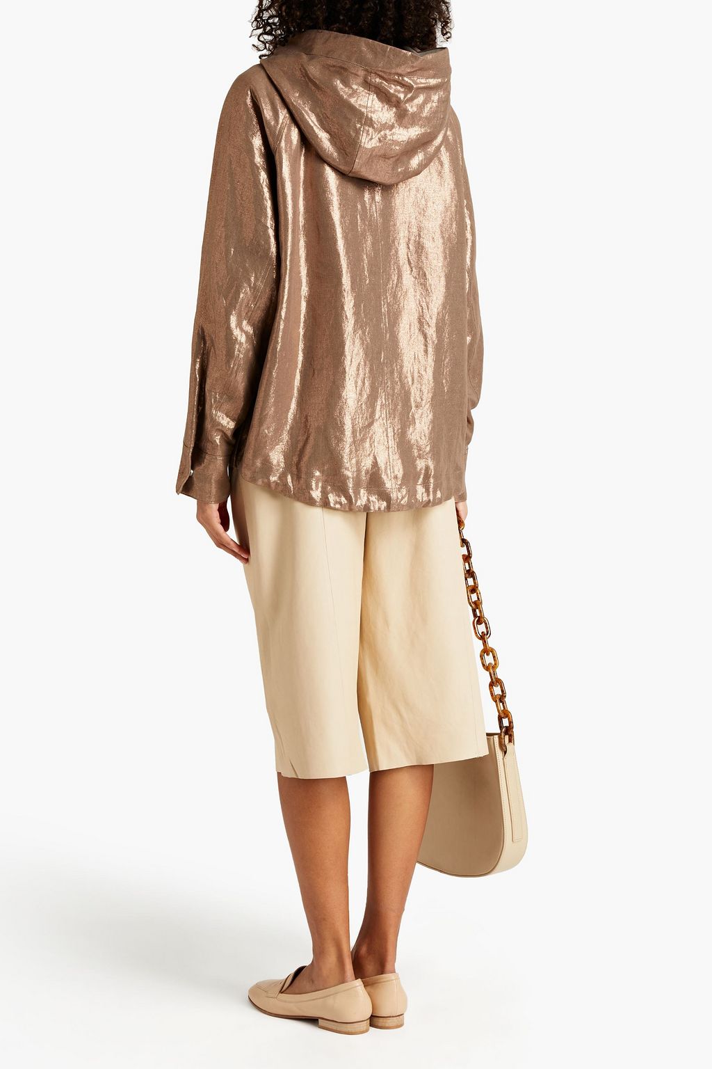 BRUNELLO CUCINELLI Bead-embellished metallic coated linen hooded jacket
