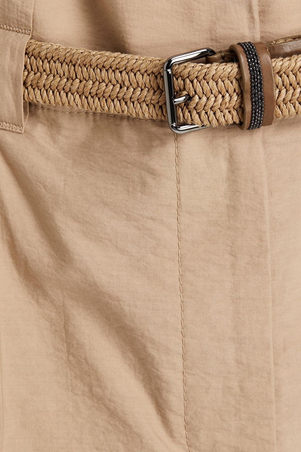 BRUNELLO CUCINELLI Belted crinkled cotton-blend tapered pants