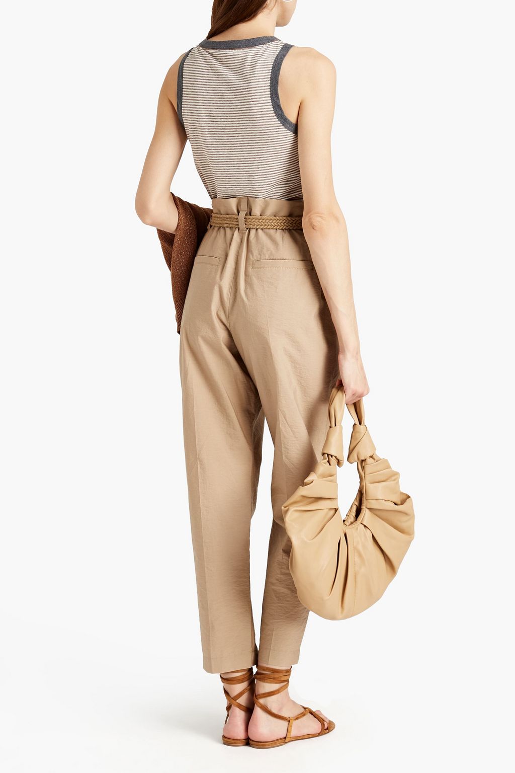 BRUNELLO CUCINELLI Belted crinkled cotton-blend tapered pants
