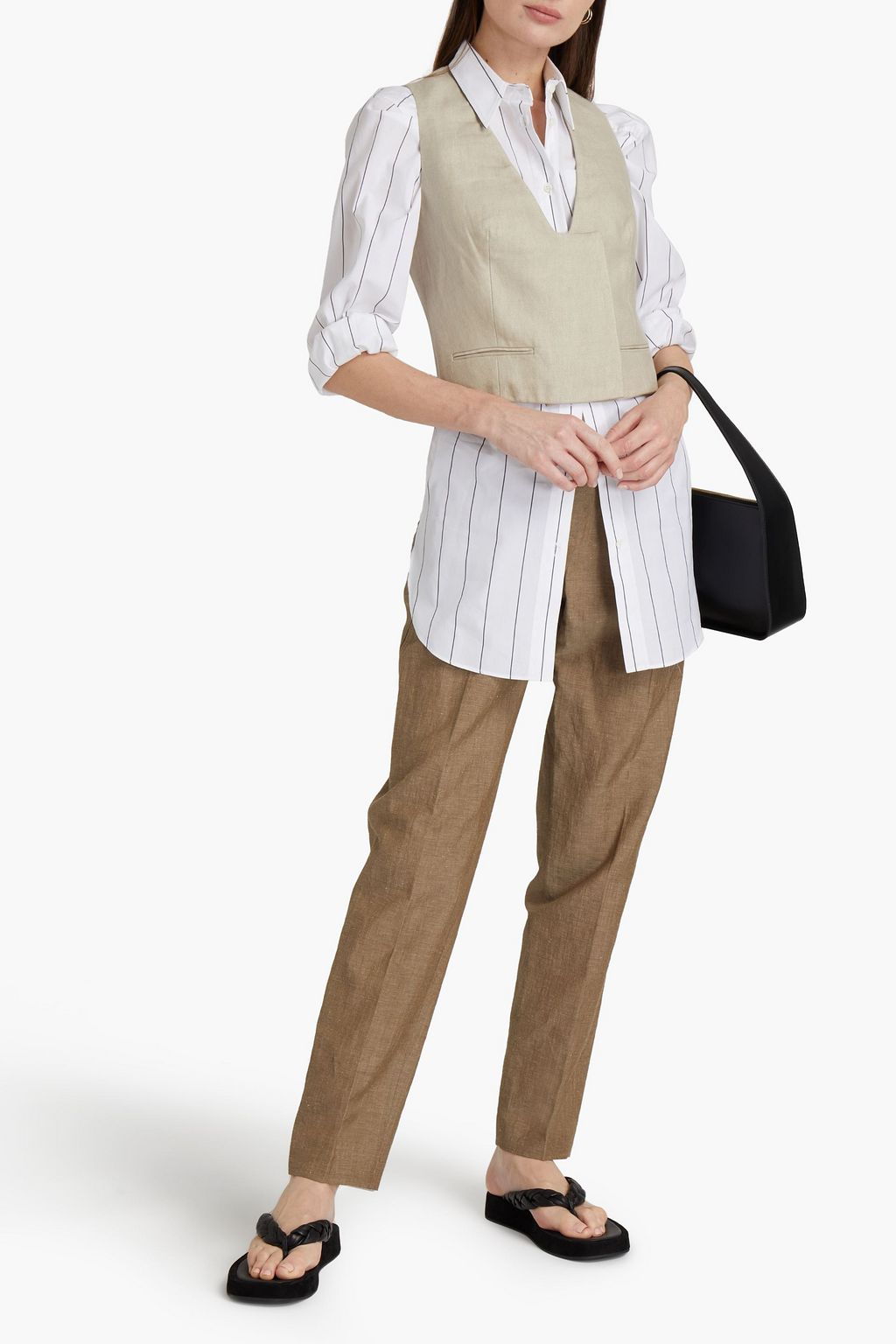 BRUNELLO CUCINELLI Silk satin-paneled linen-twill vest