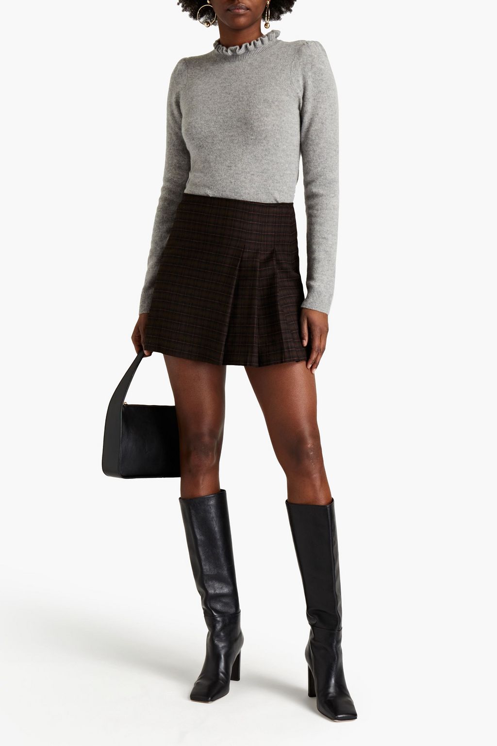 ALICE + OLIVIA Pleated checked jacquard mini skirt