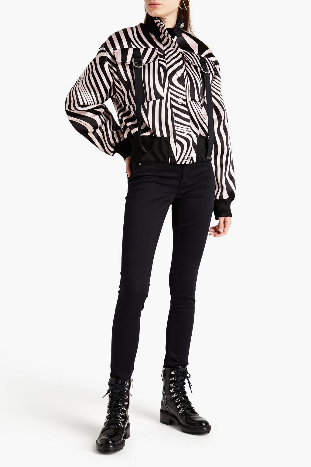 JUST CAVALLI Zebra-print satin bomber jacket