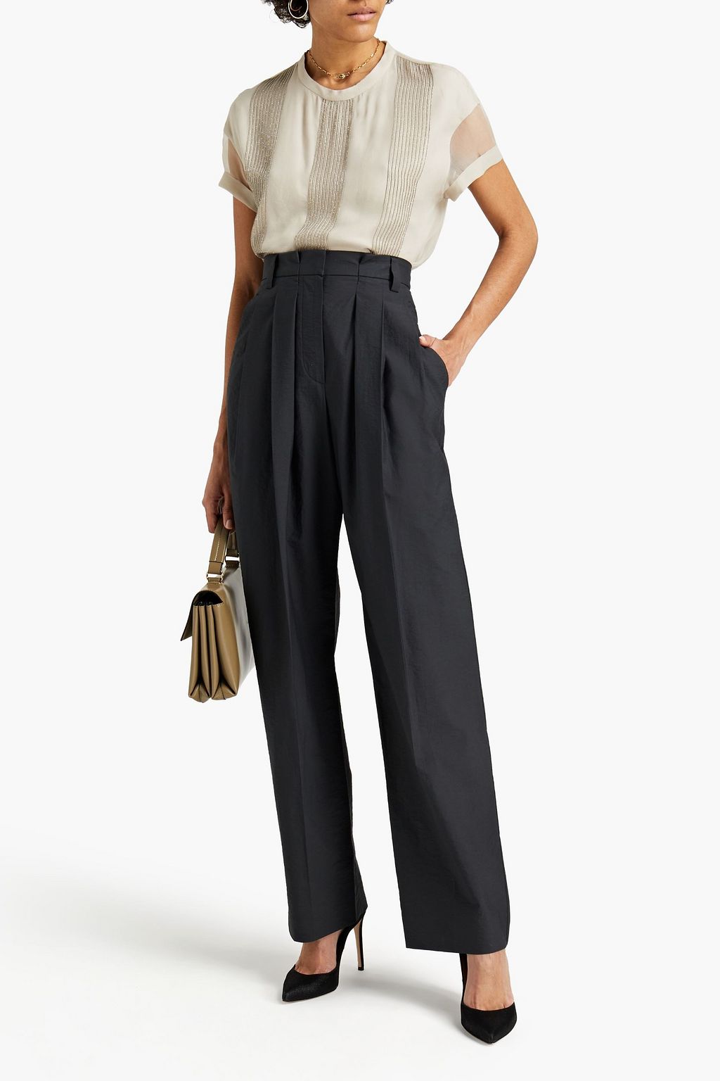 BRUNELLO CUCINELLI Bead-embellished silk-organza top