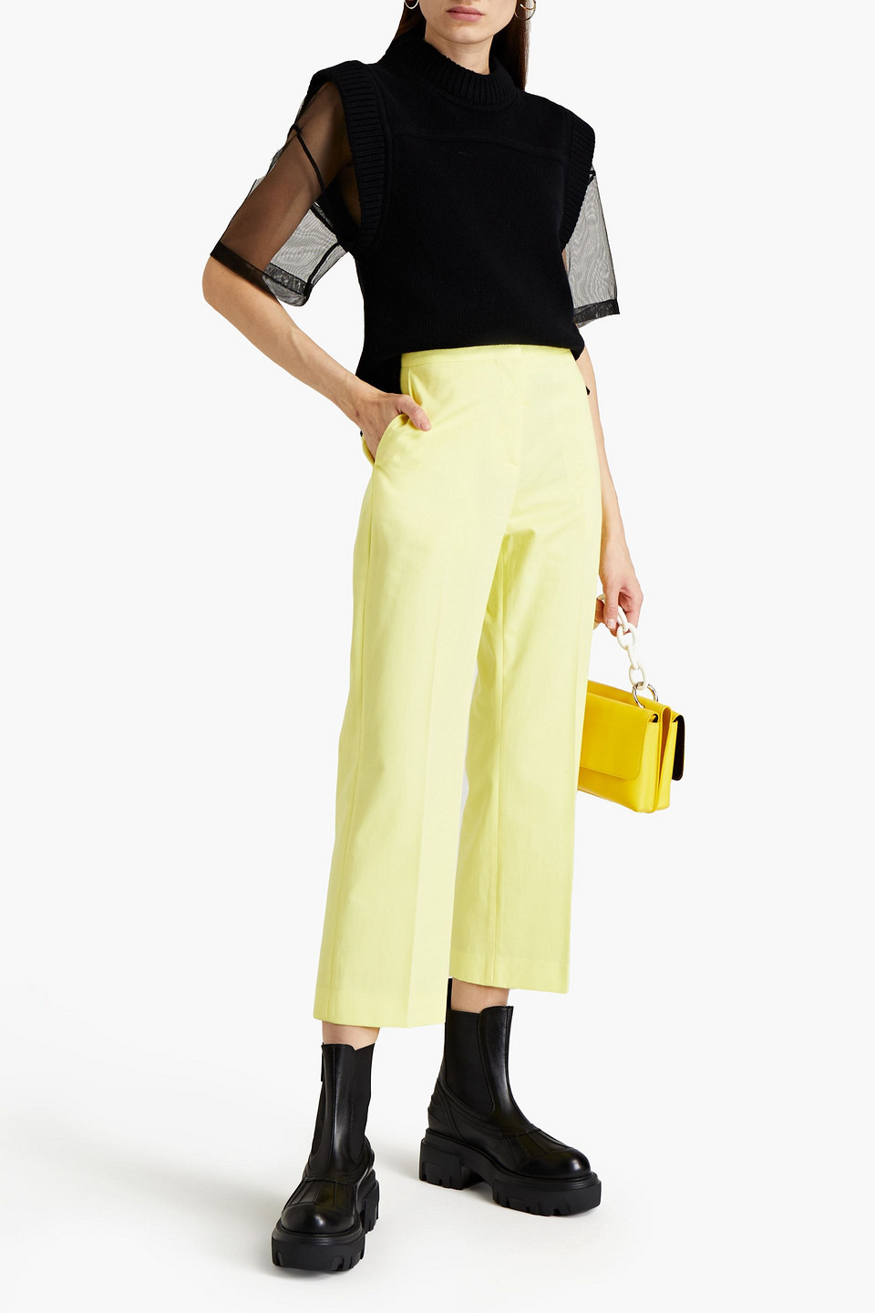 Msgm Cropped Cotton-twill Straight-leg Trousers In Yellow