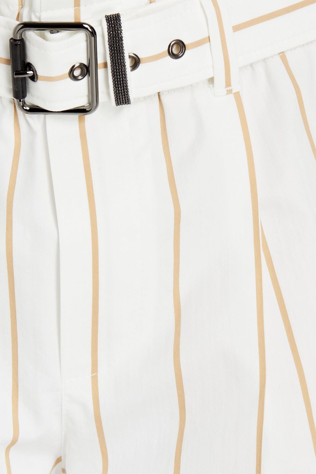 BRUNELLO CUCINELLI Pleated striped herringbone cotton-blend tapered pants