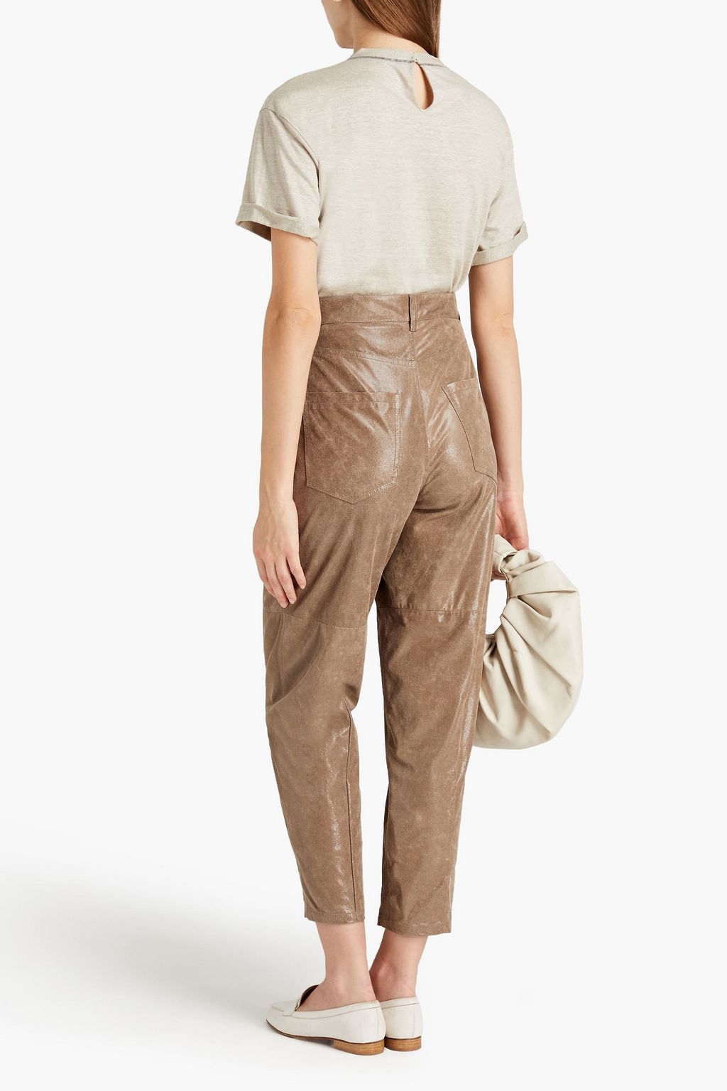 BRUNELLO CUCINELLI Karottenhose aus Craquelé-Veloursleder