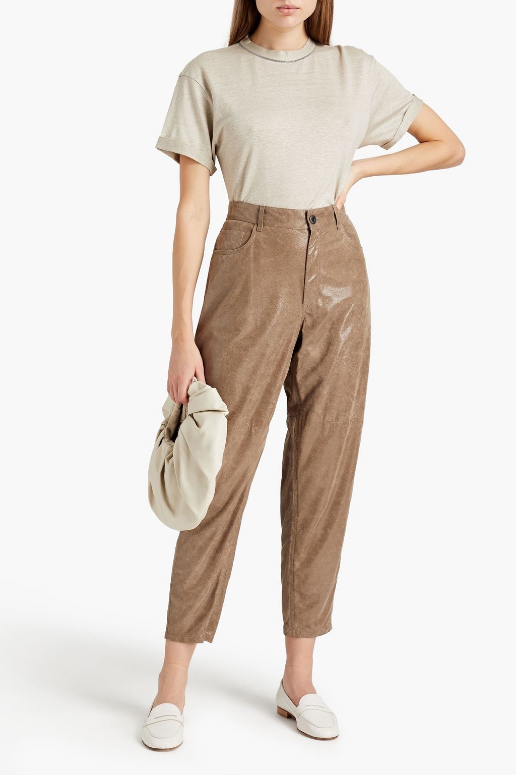 BRUNELLO CUCINELLI Karottenhose aus Craquelé-Veloursleder
