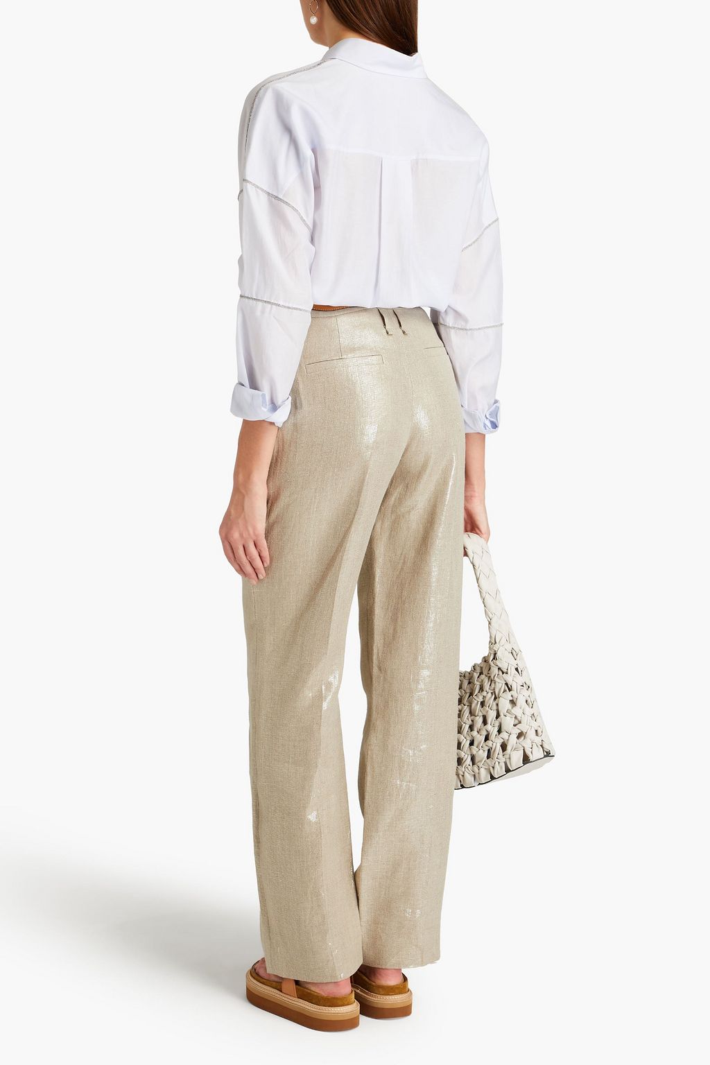 BRUNELLO CUCINELLI Metallic linen wide-leg pants