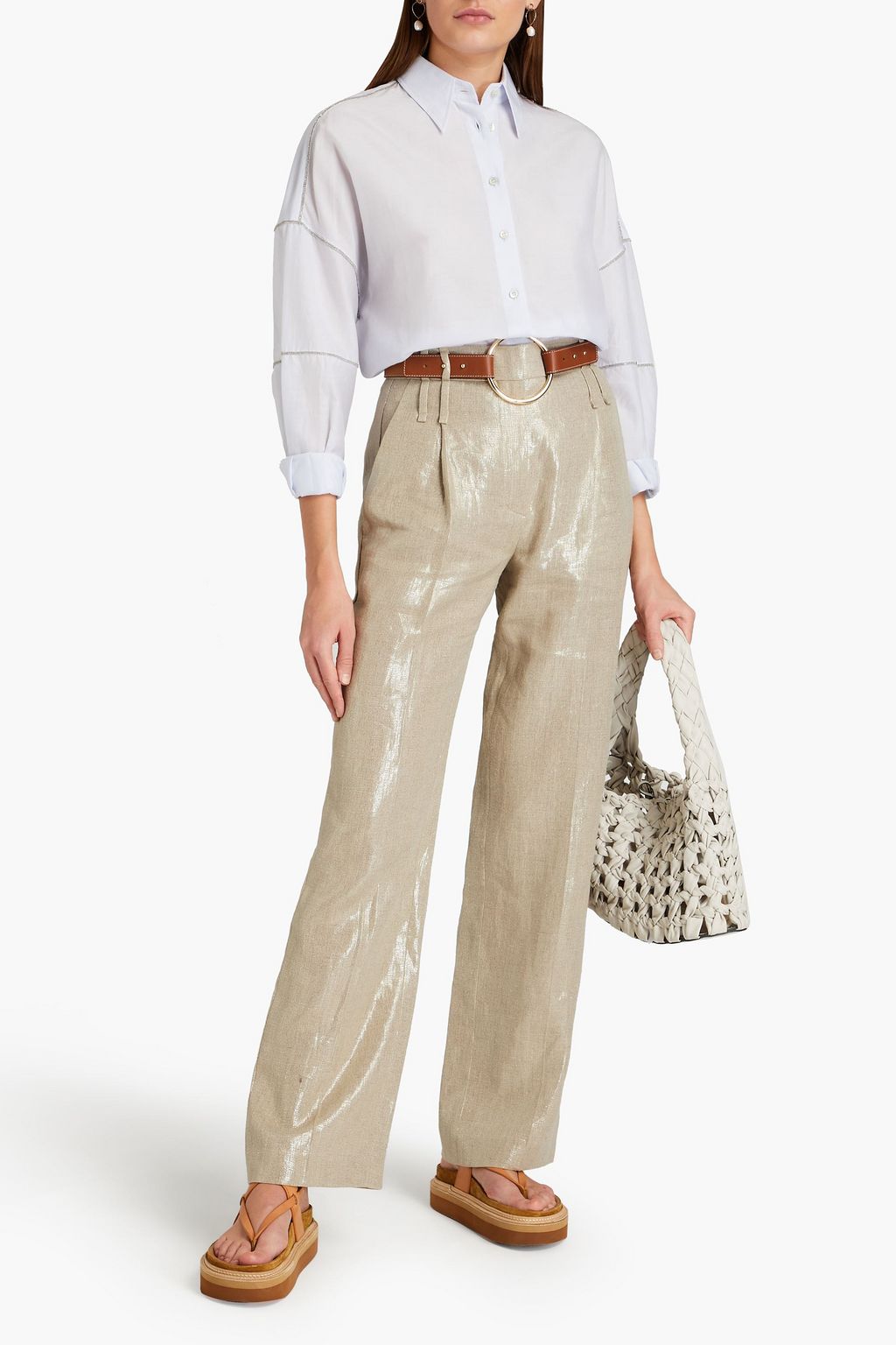 BRUNELLO CUCINELLI Metallic linen wide-leg pants