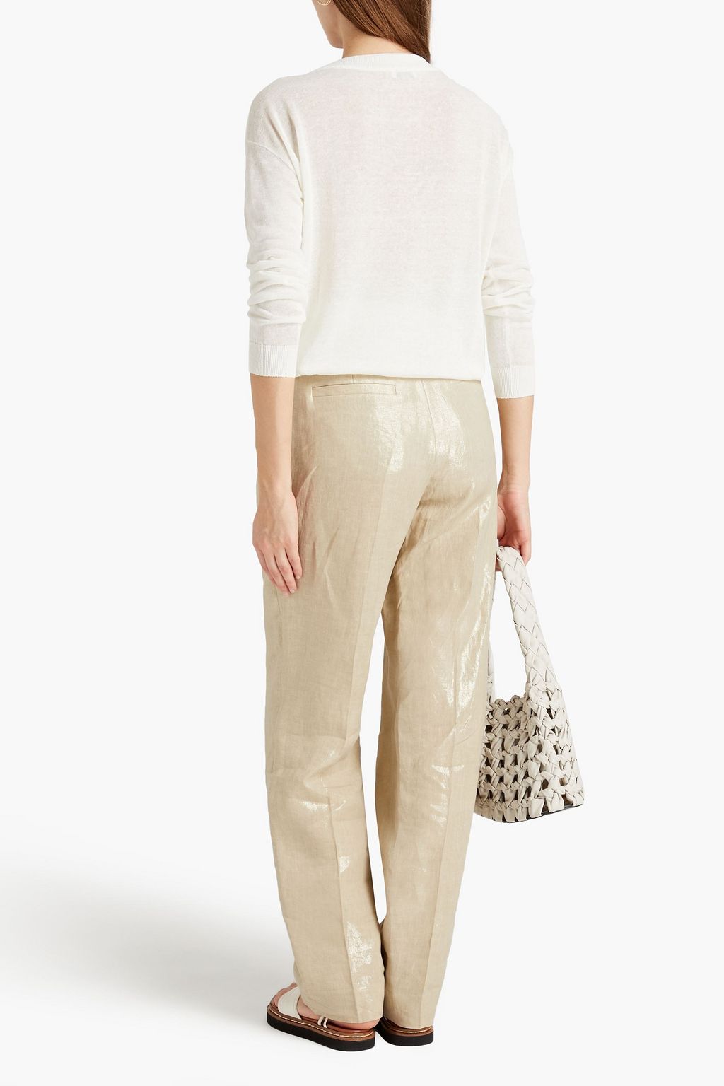 BRUNELLO CUCINELLI Plissierte Hose mit geradem Bein aus Leinen mit Metallic-Effekt