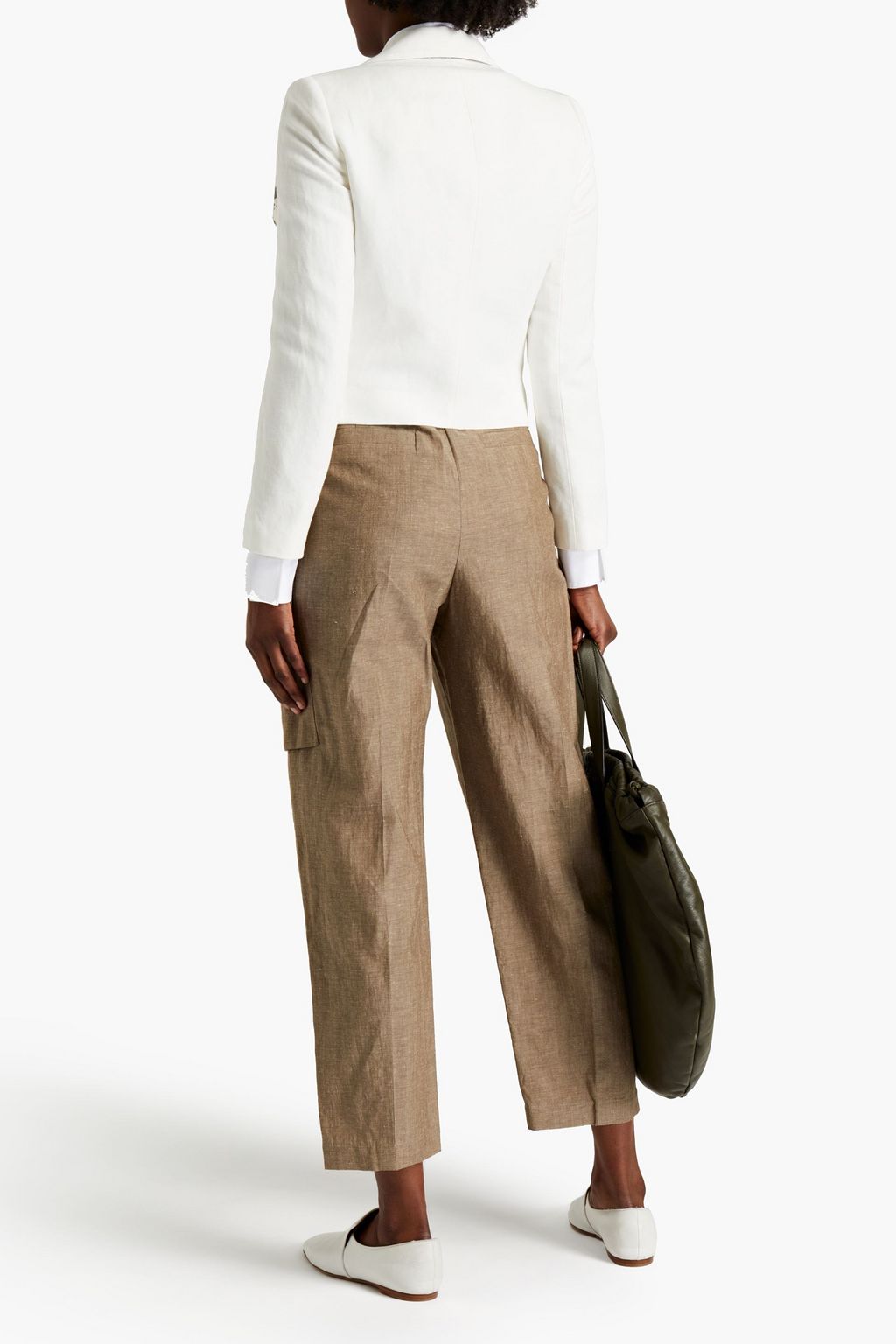 BRUNELLO CUCINELLI Cropped embellished herringbone linen and cotton-blend blazer
