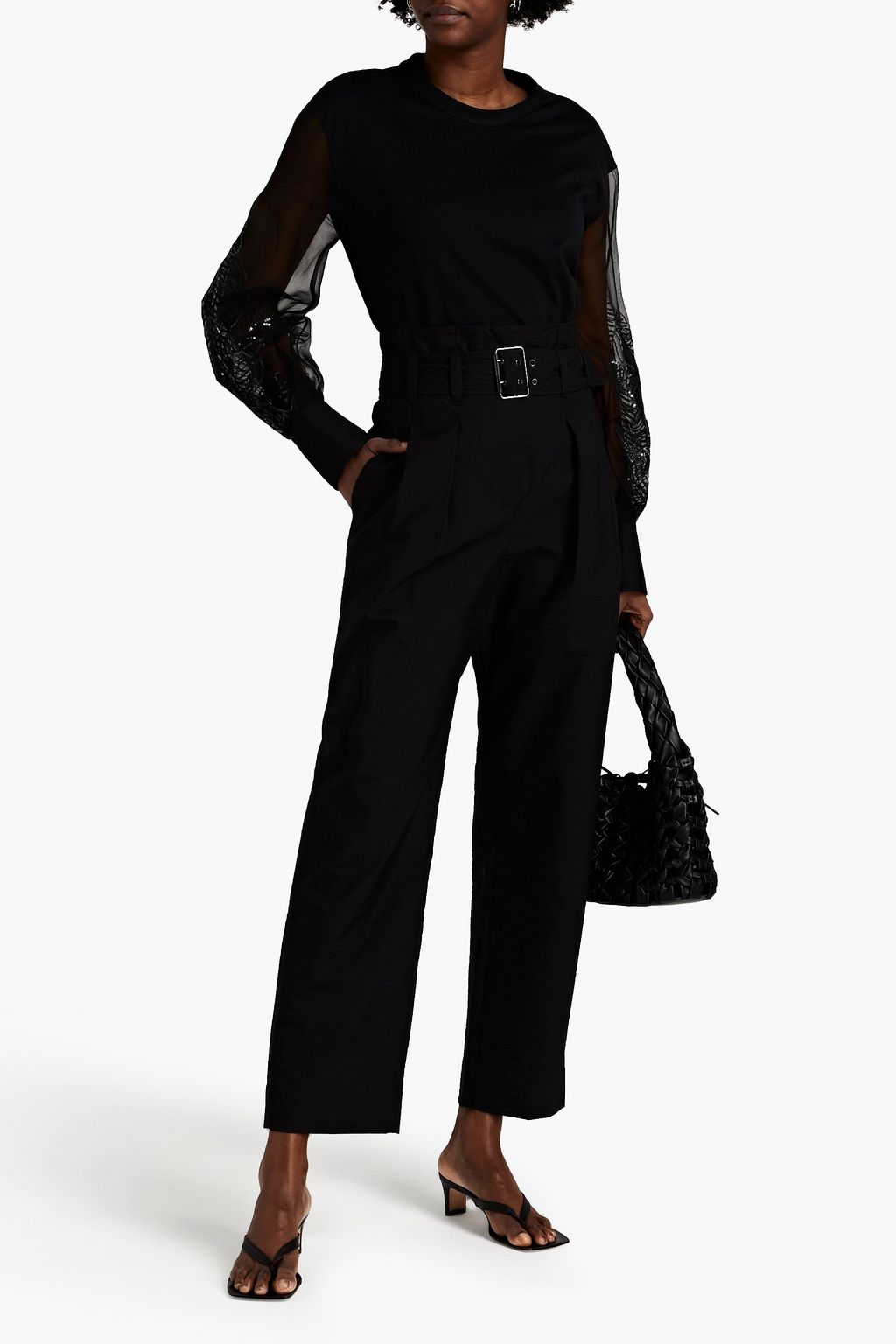 BRUNELLO CUCINELLI Belted crinkled cotton-blend straight-leg pants